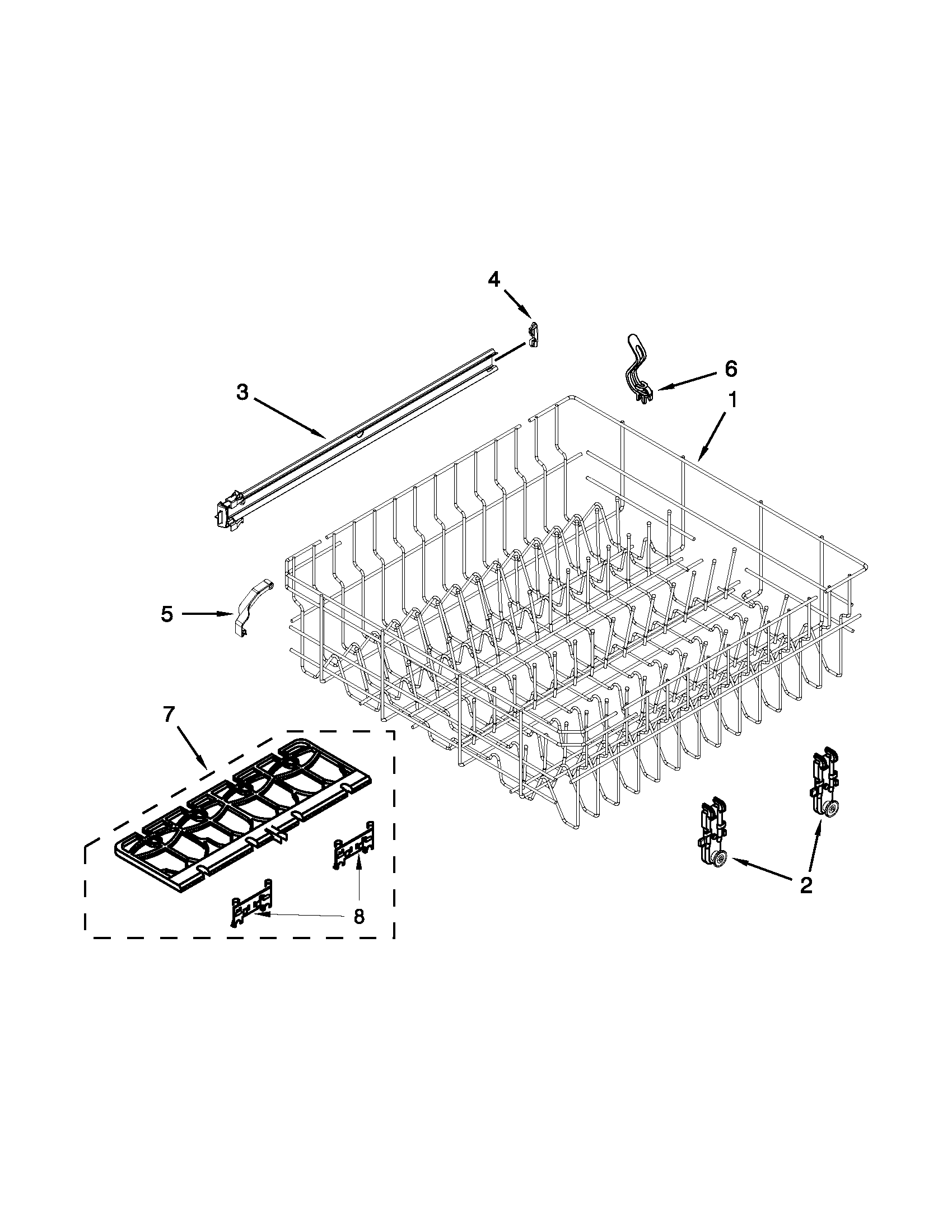 Whirlpool WDT790SAYM2 upper rack and track parts diagram
