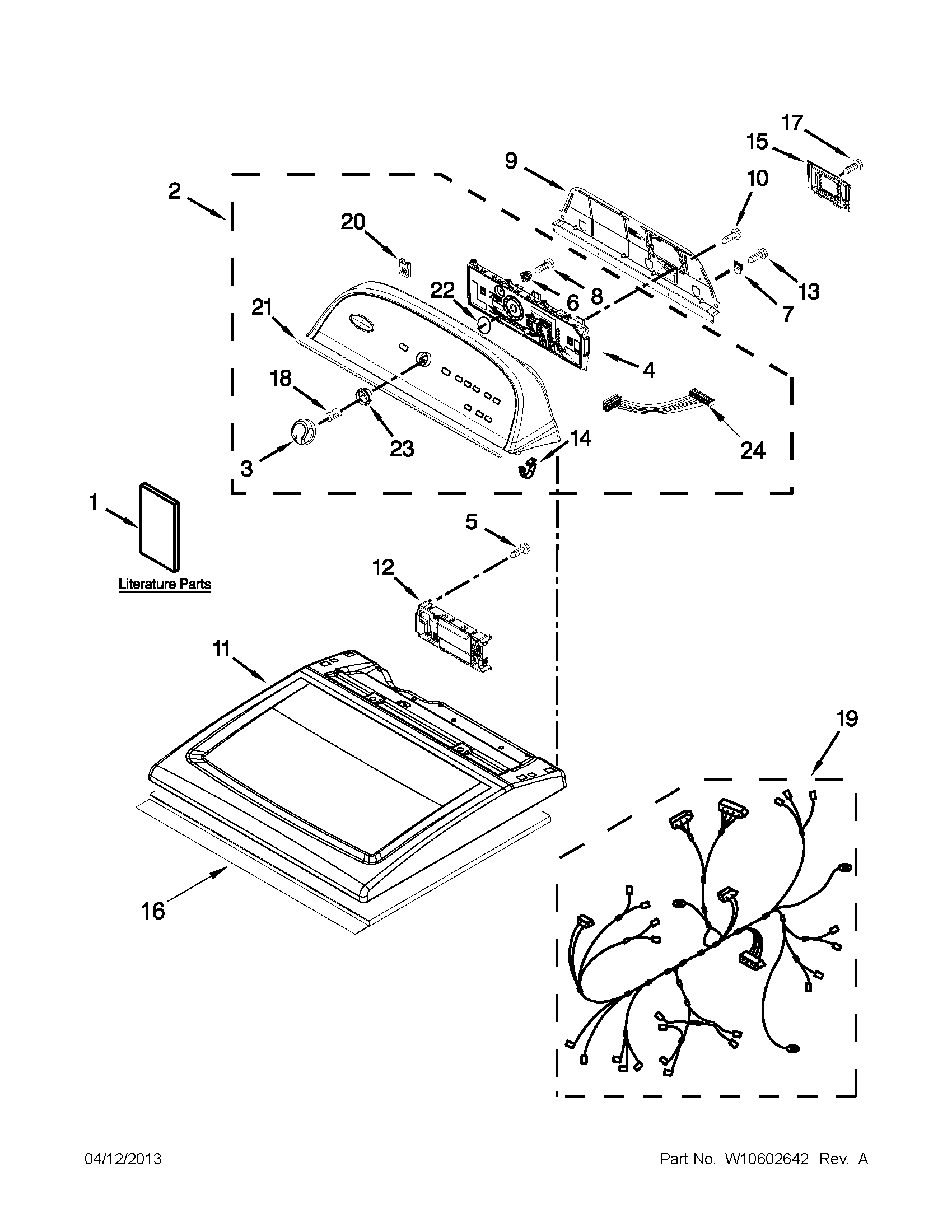 Whirlpool 7MWED5600BW0 top and console parts diagram