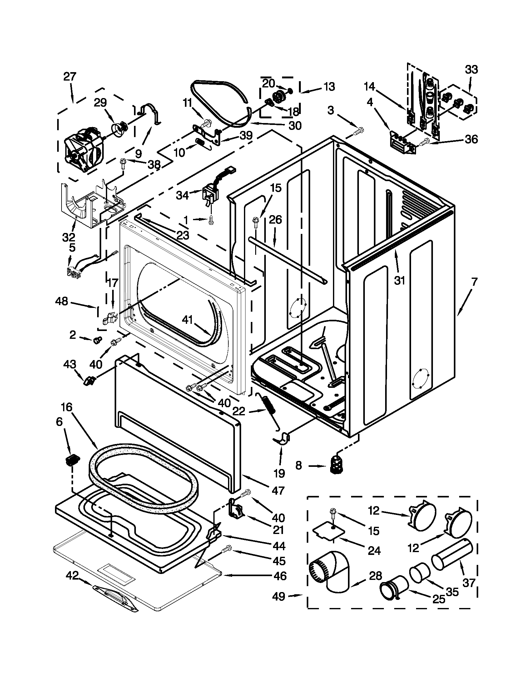 Whirlpool 7MWED5600BW0 cabinet parts diagram
