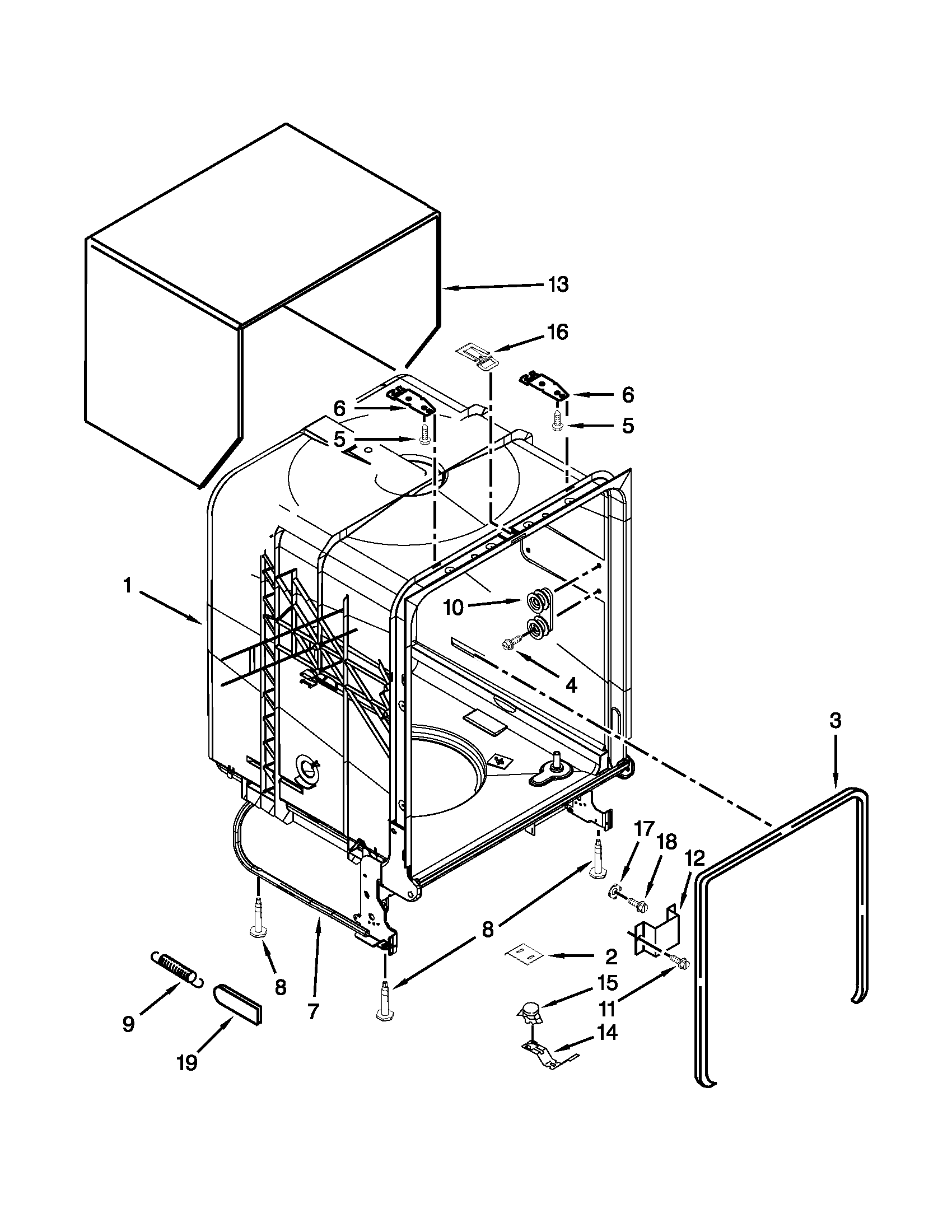 Amana ADB1400PYD2 tub and frame parts diagram