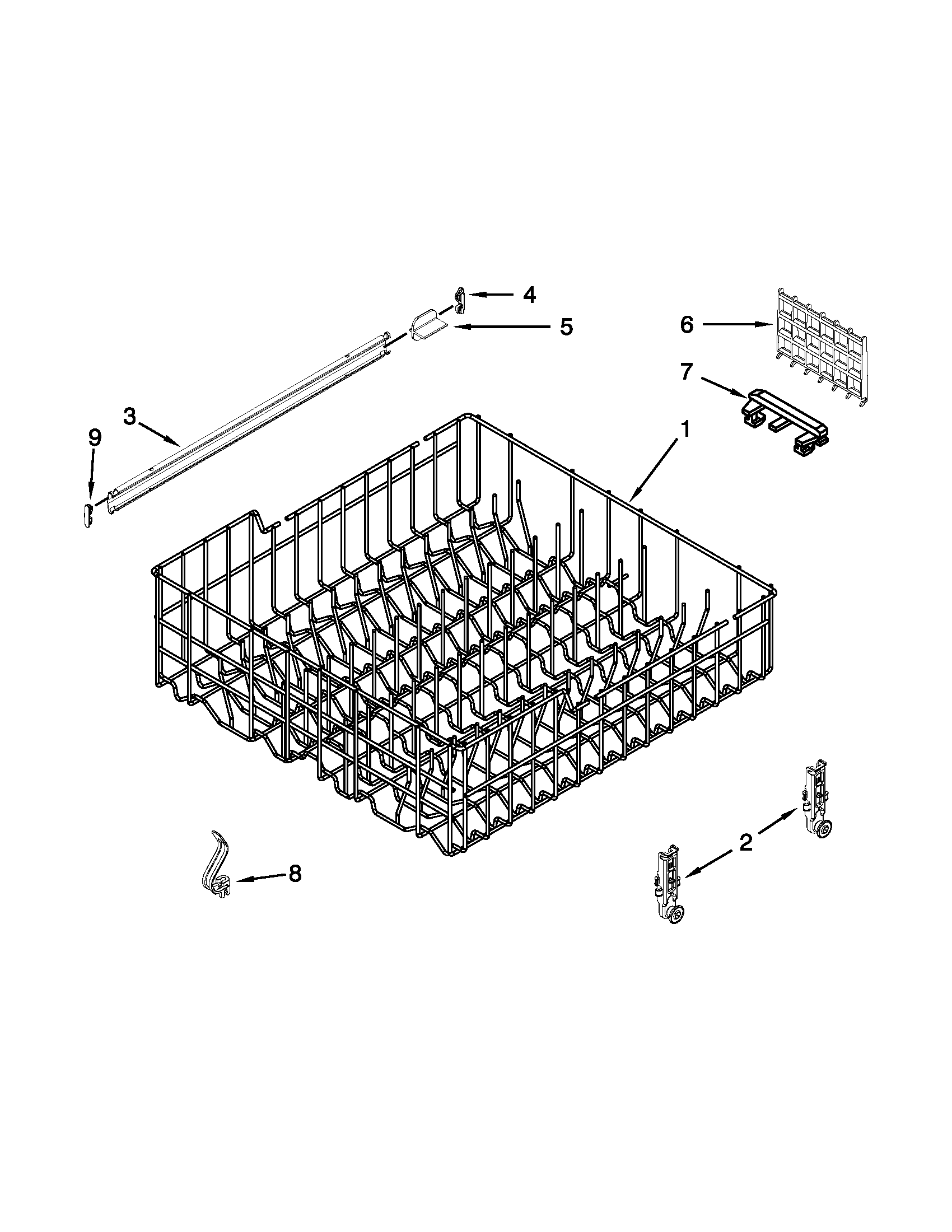 Amana ADB1400PYD2 upper rack and track parts diagram