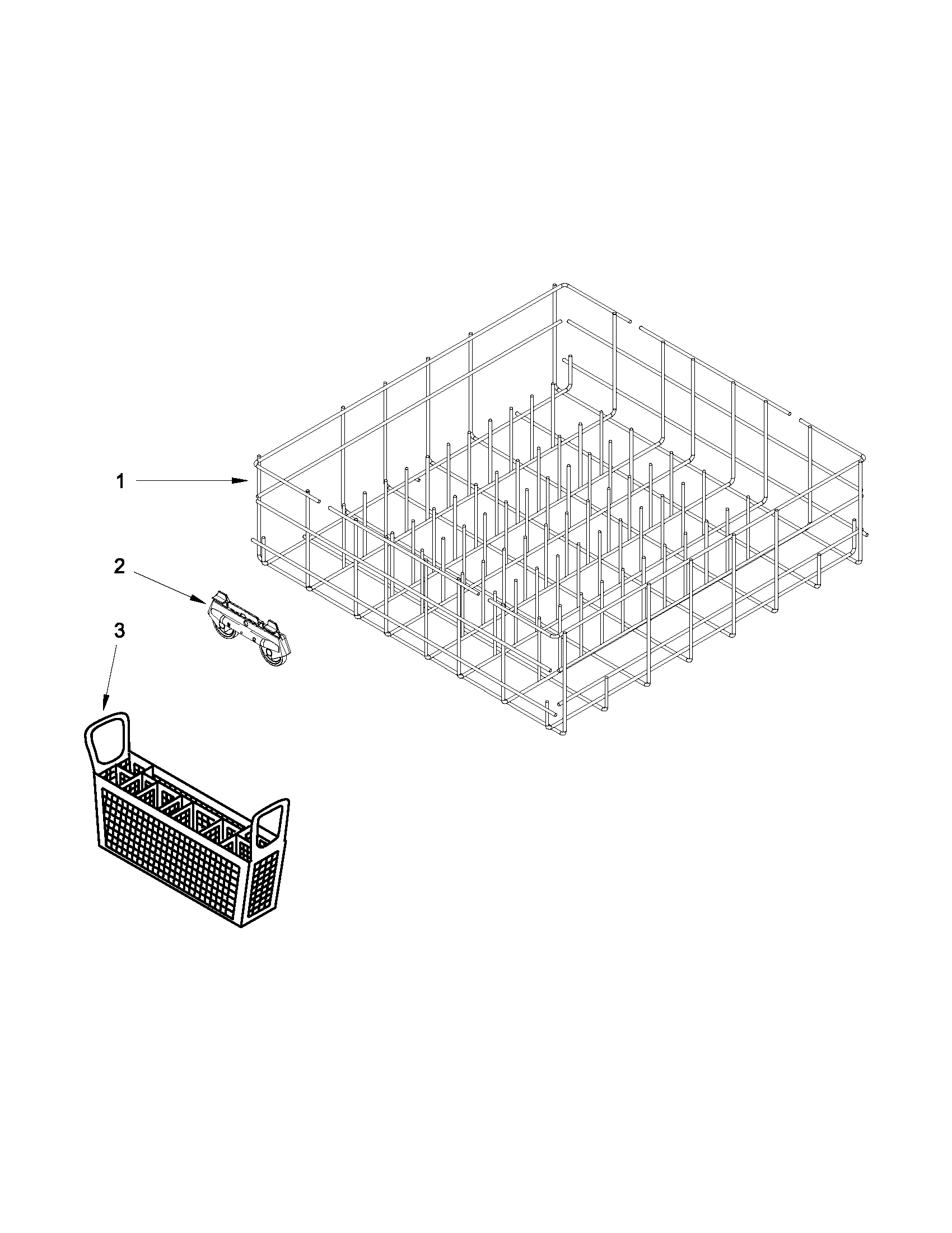Whirlpool WDF111PABB0 lower rack parts diagram