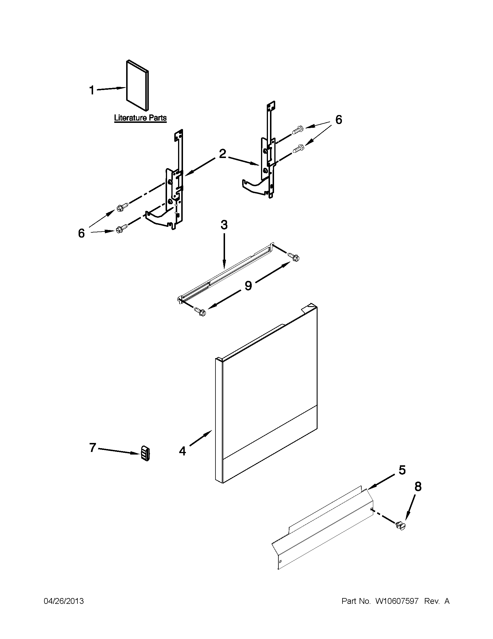 Whirlpool WDF110PABB1 door and panel parts diagram