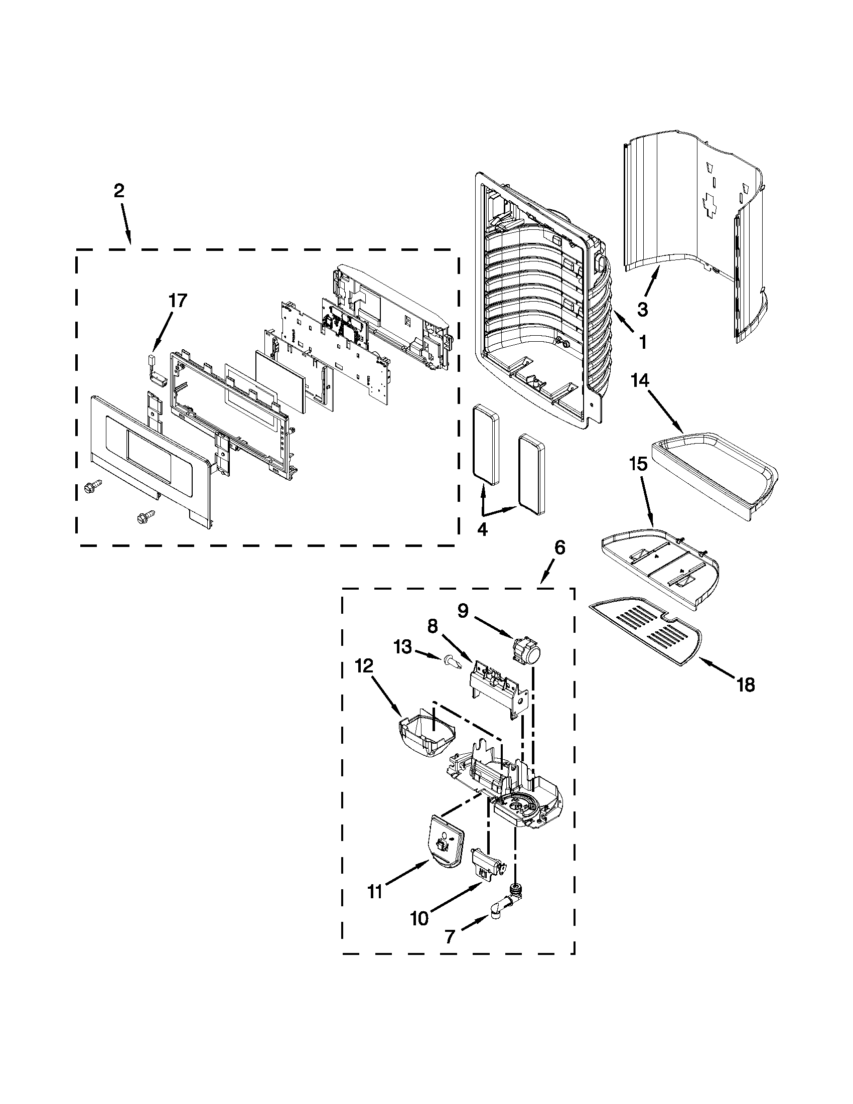 Jenn-Air JFX2597AEP2 dispenser front parts diagram
