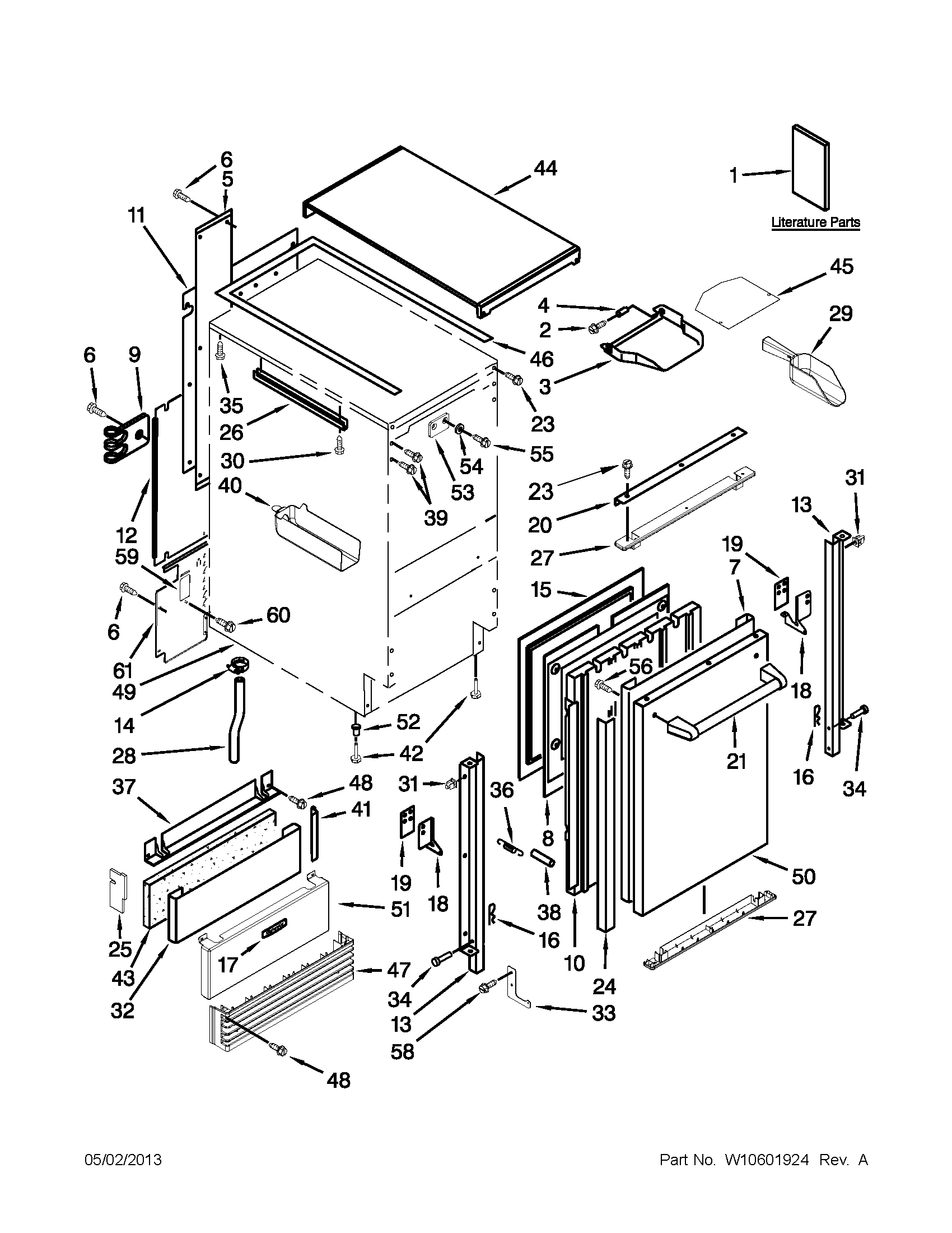 KitchenAid KUIO18NNXS2 cabinet, door and liner parts diagram