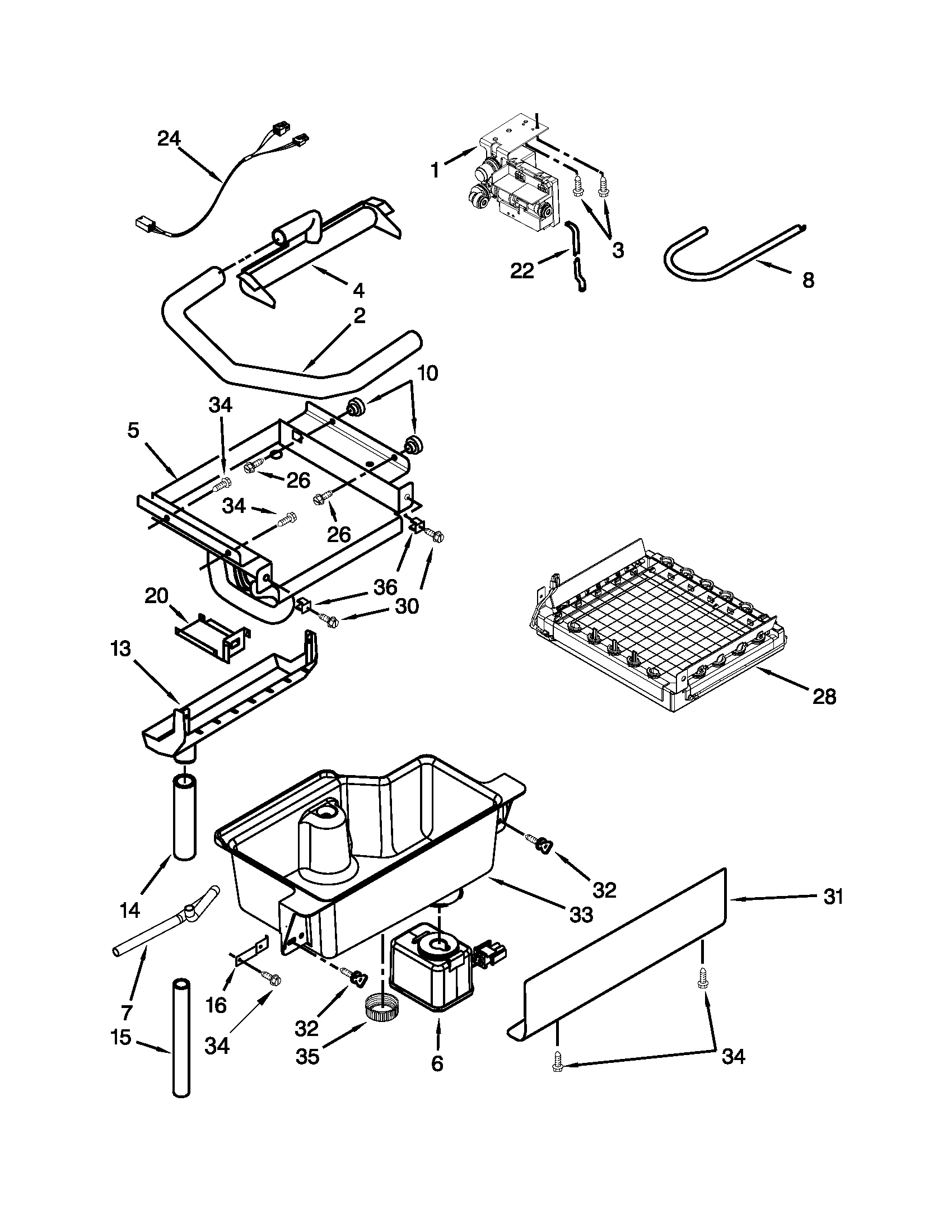 KitchenAid KUIO18NNXS2 evaporator, grid, and water parts diagram