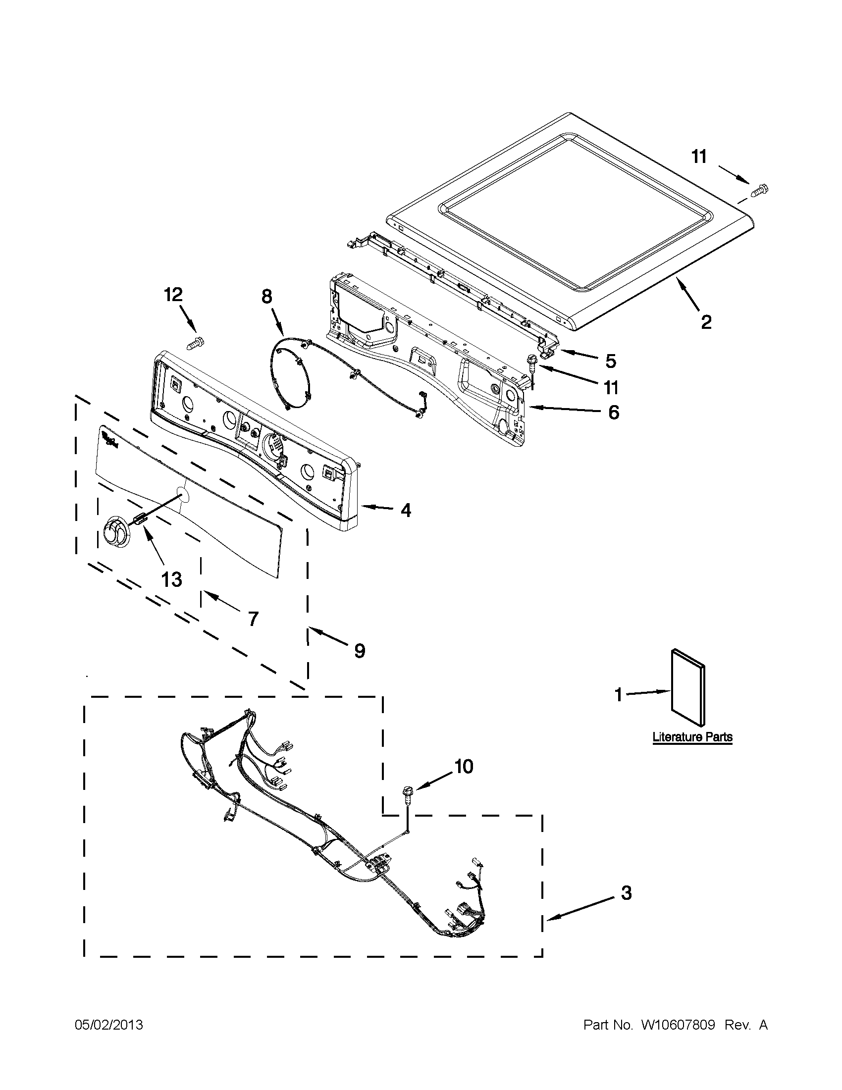 Whirlpool YWED86HEBW0 top and console parts diagram