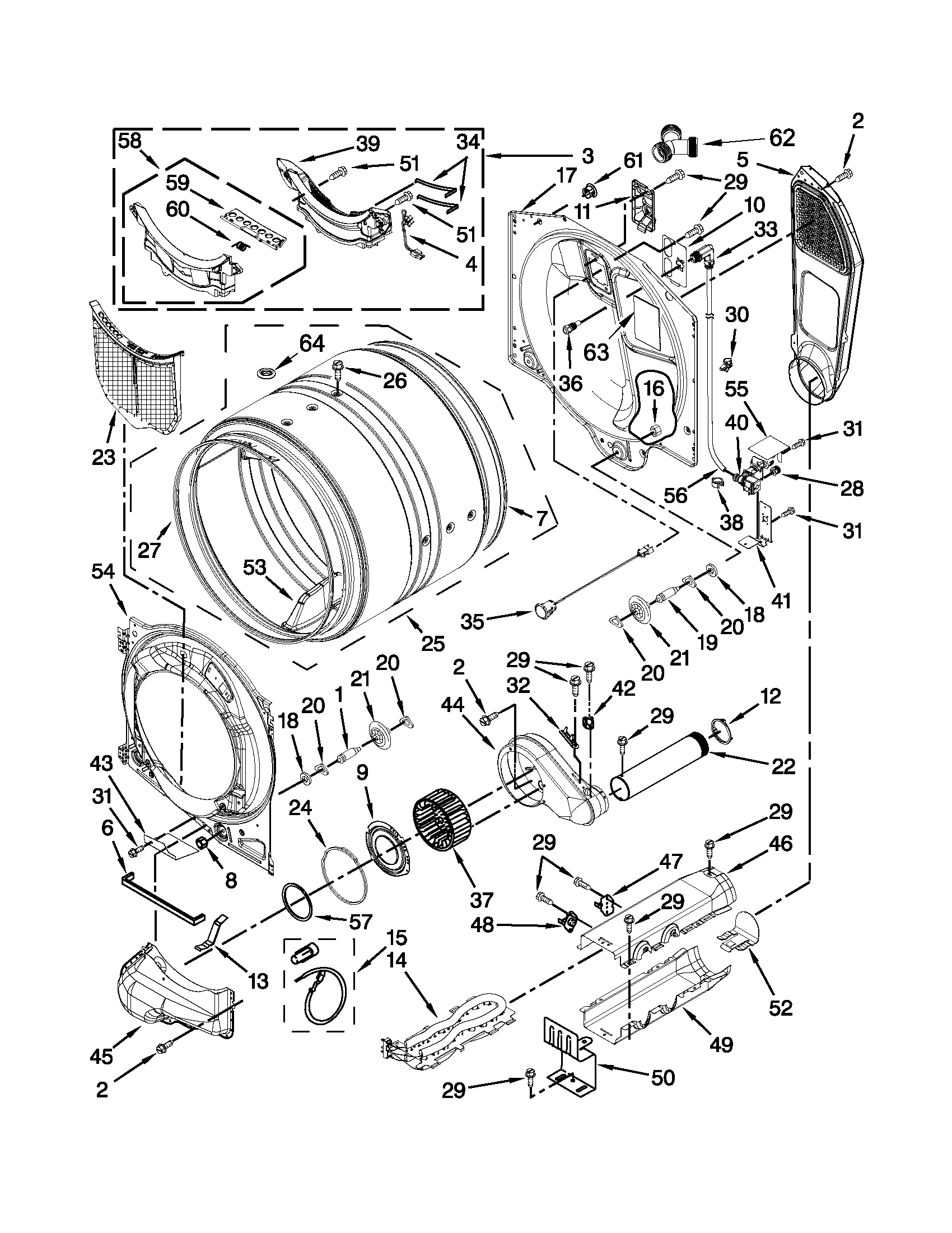 Whirlpool YWED86HEBW0 bulkhead parts diagram