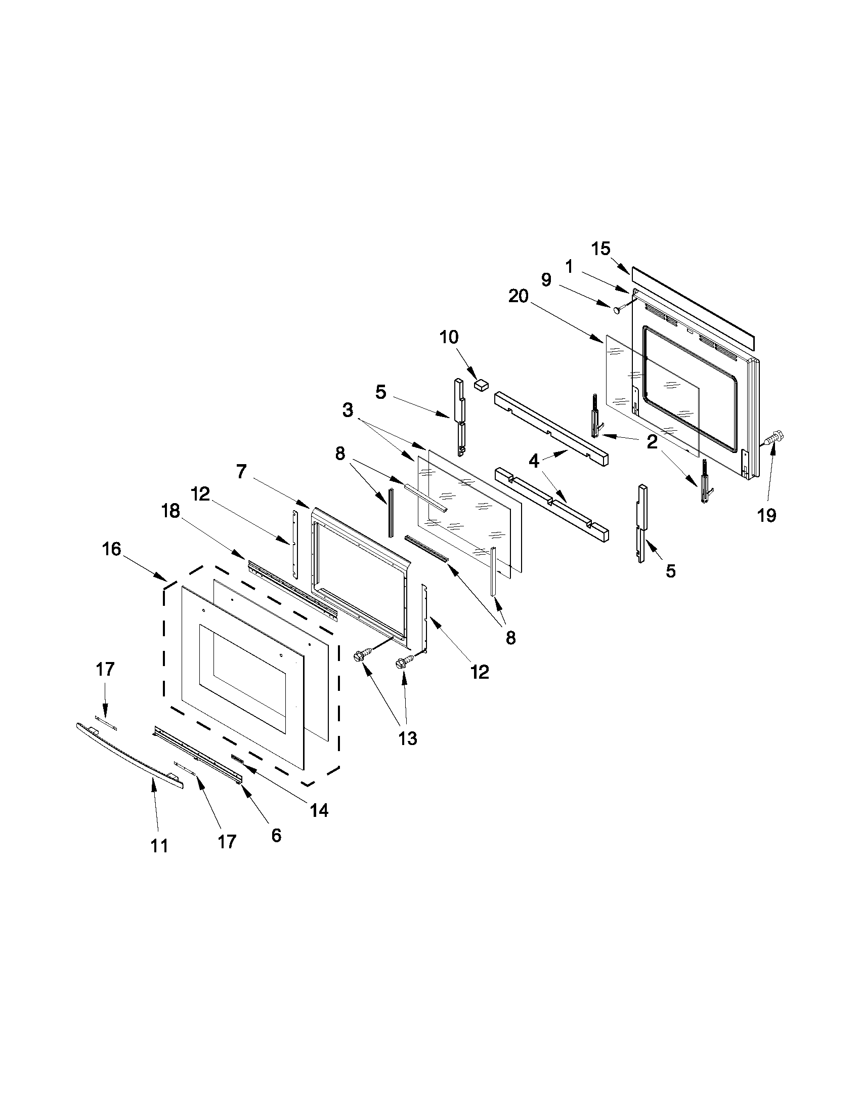 Jenn-Air JJW2330WS01 oven door parts diagram