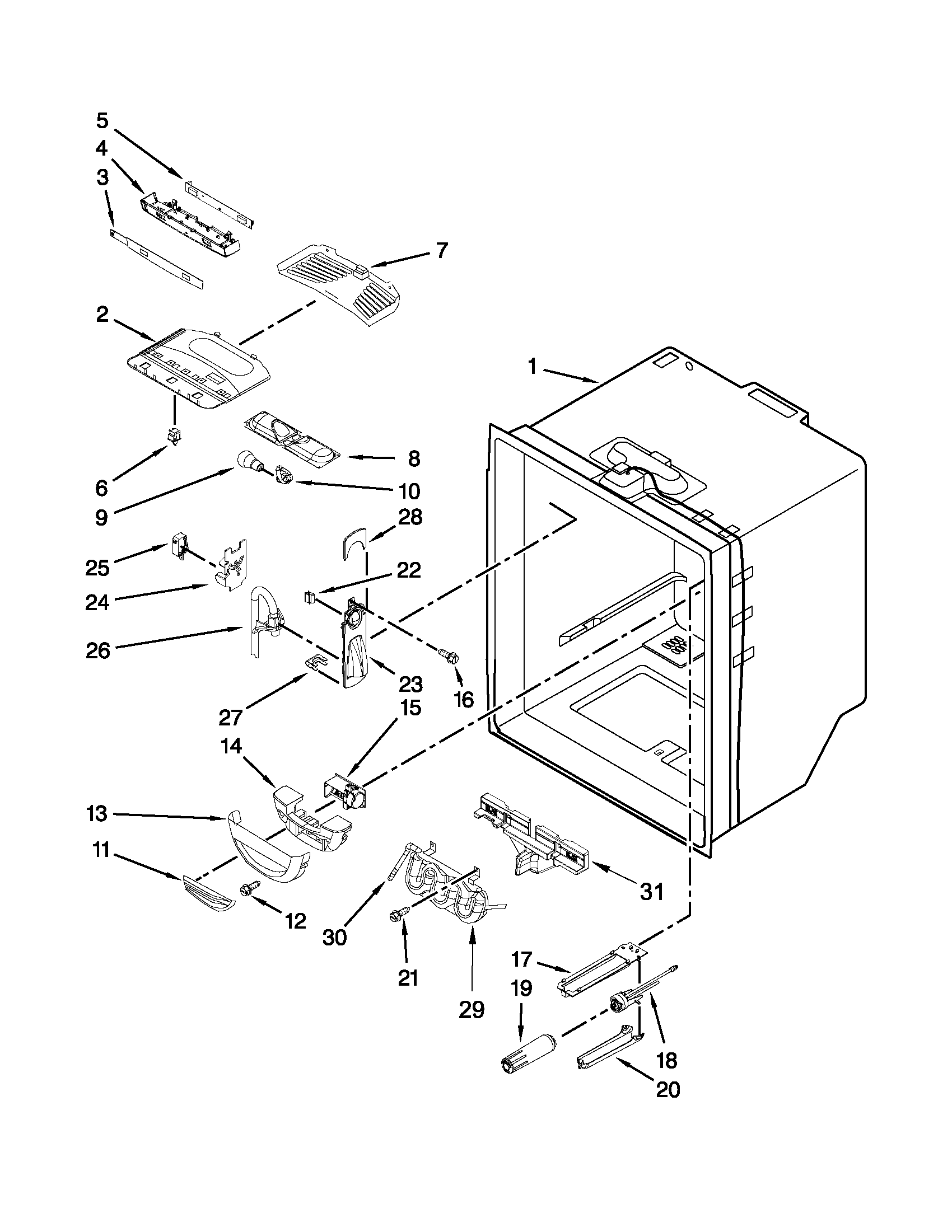 KitchenAid 5KRFX9000M00 refrigerator liner parts diagram
