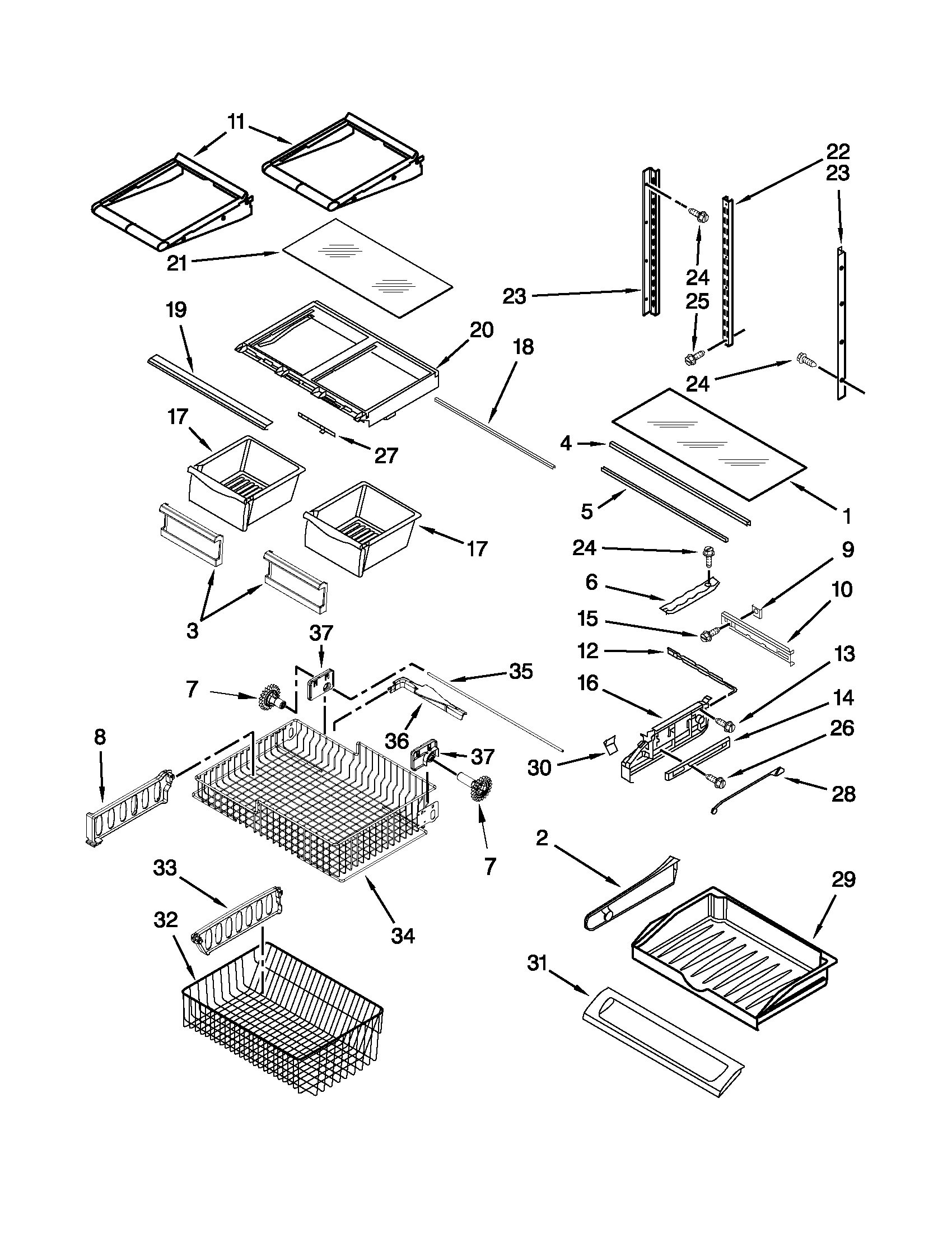 KitchenAid 5KRFX9000M00 shelf parts diagram