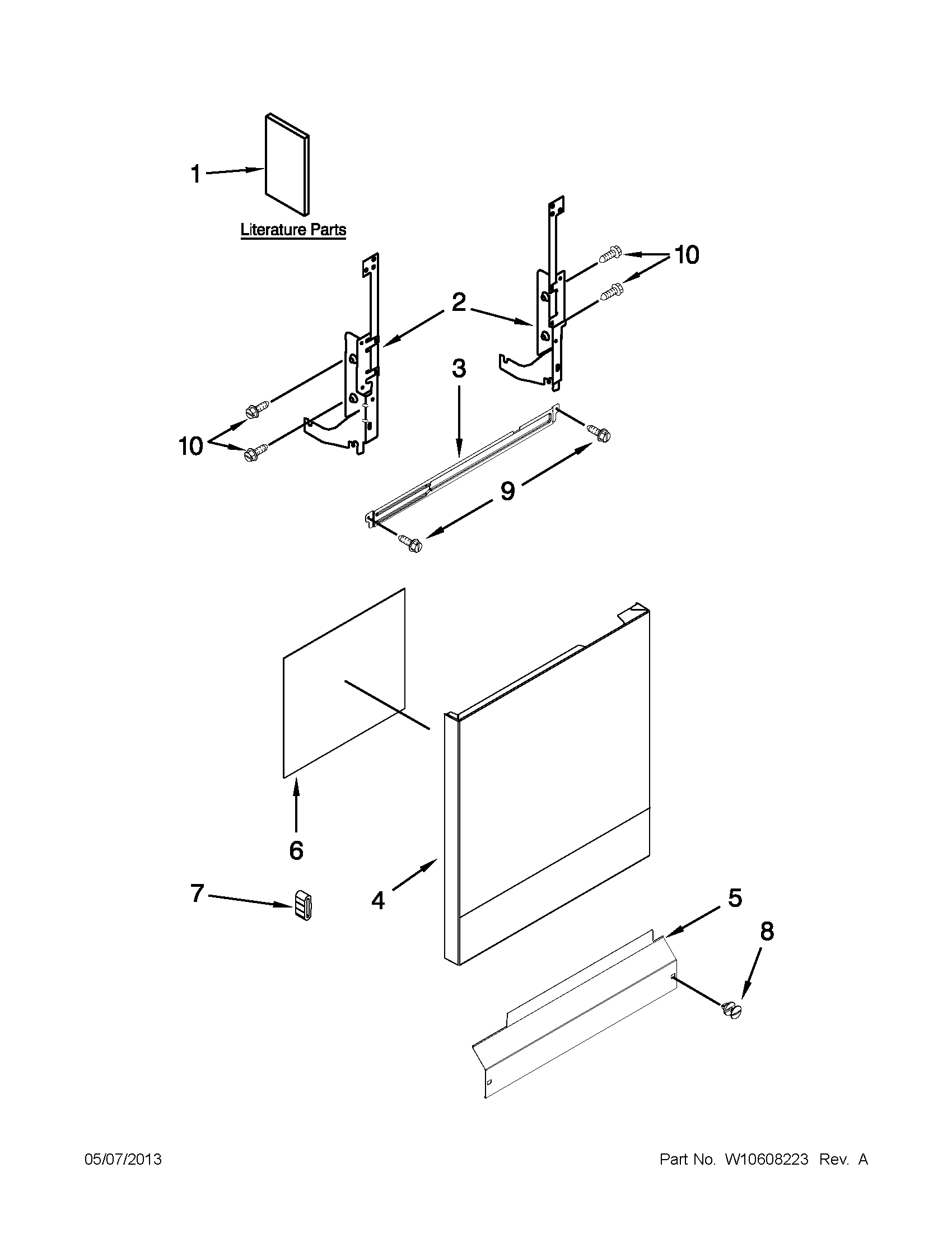 Whirlpool WDF310PLAT3 door and panel parts diagram