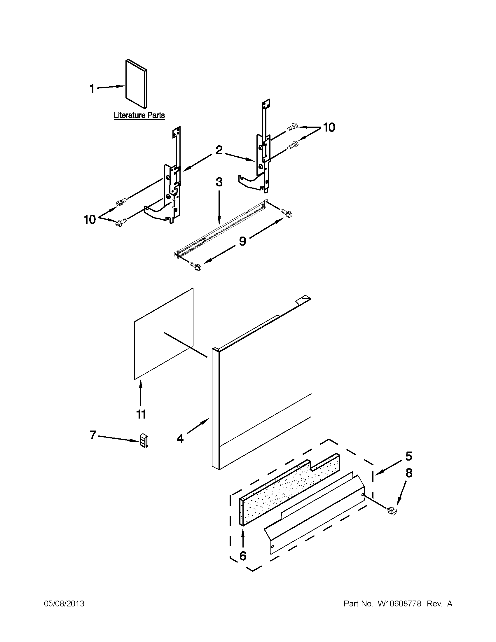 Whirlpool WDF510PAYD8 door and panel parts diagram