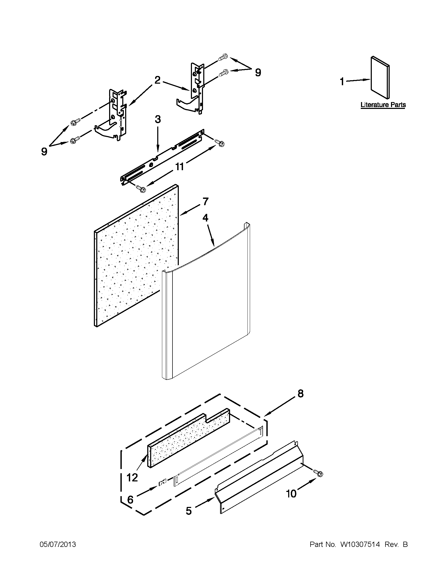 Maytag MDBTT53AWW1 door panel parts diagram