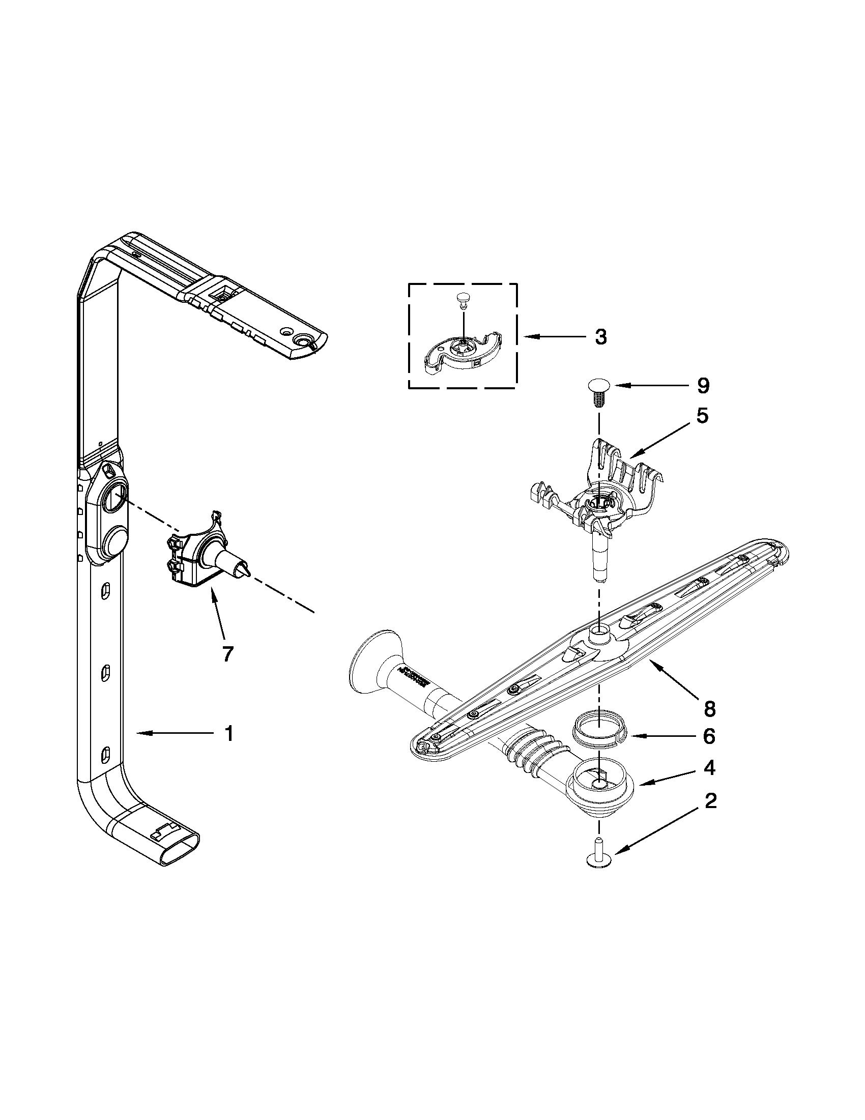 Maytag MDBTT53AWW1 upper wash and rinse parts diagram