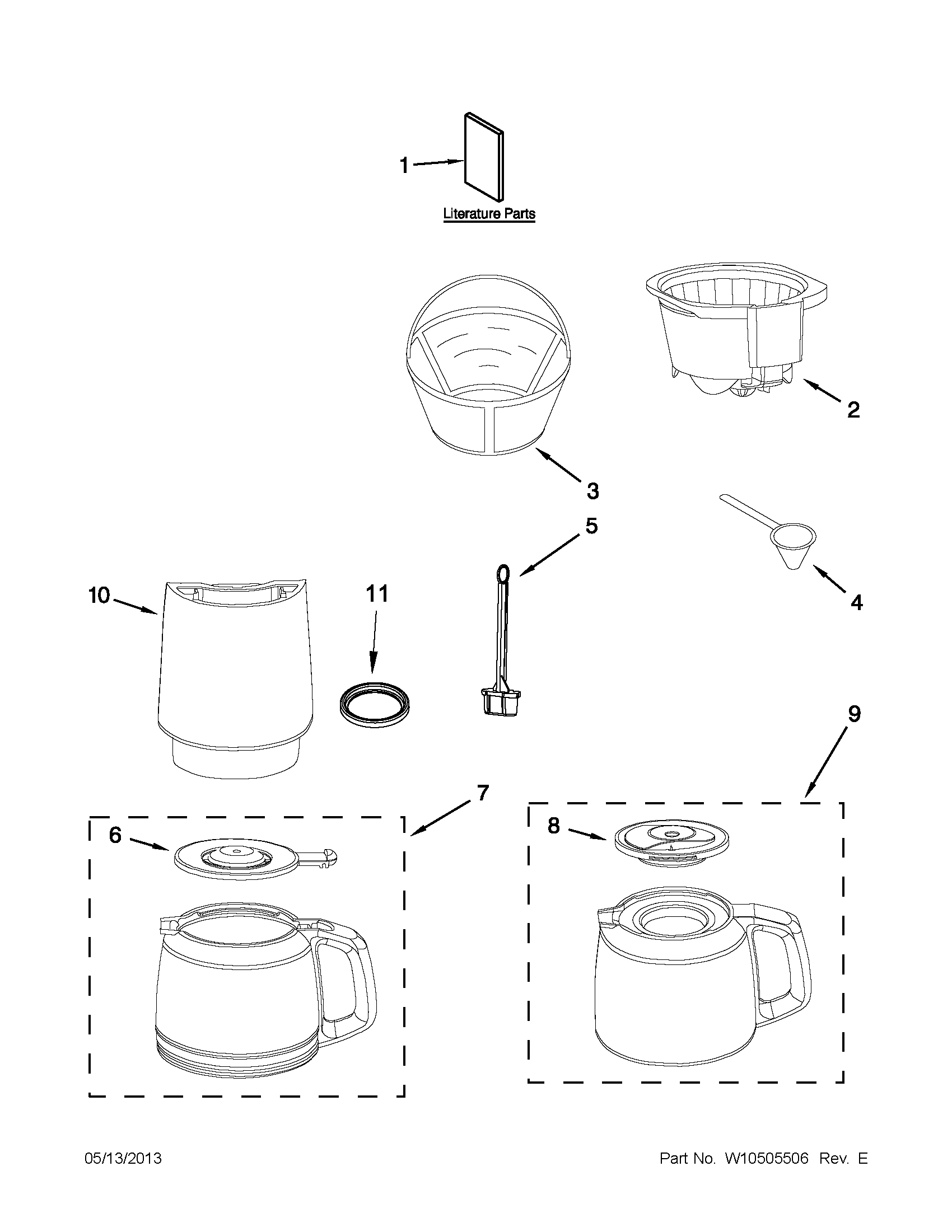 KitchenAid KCM1402ACS0 carafe and filter parts diagram