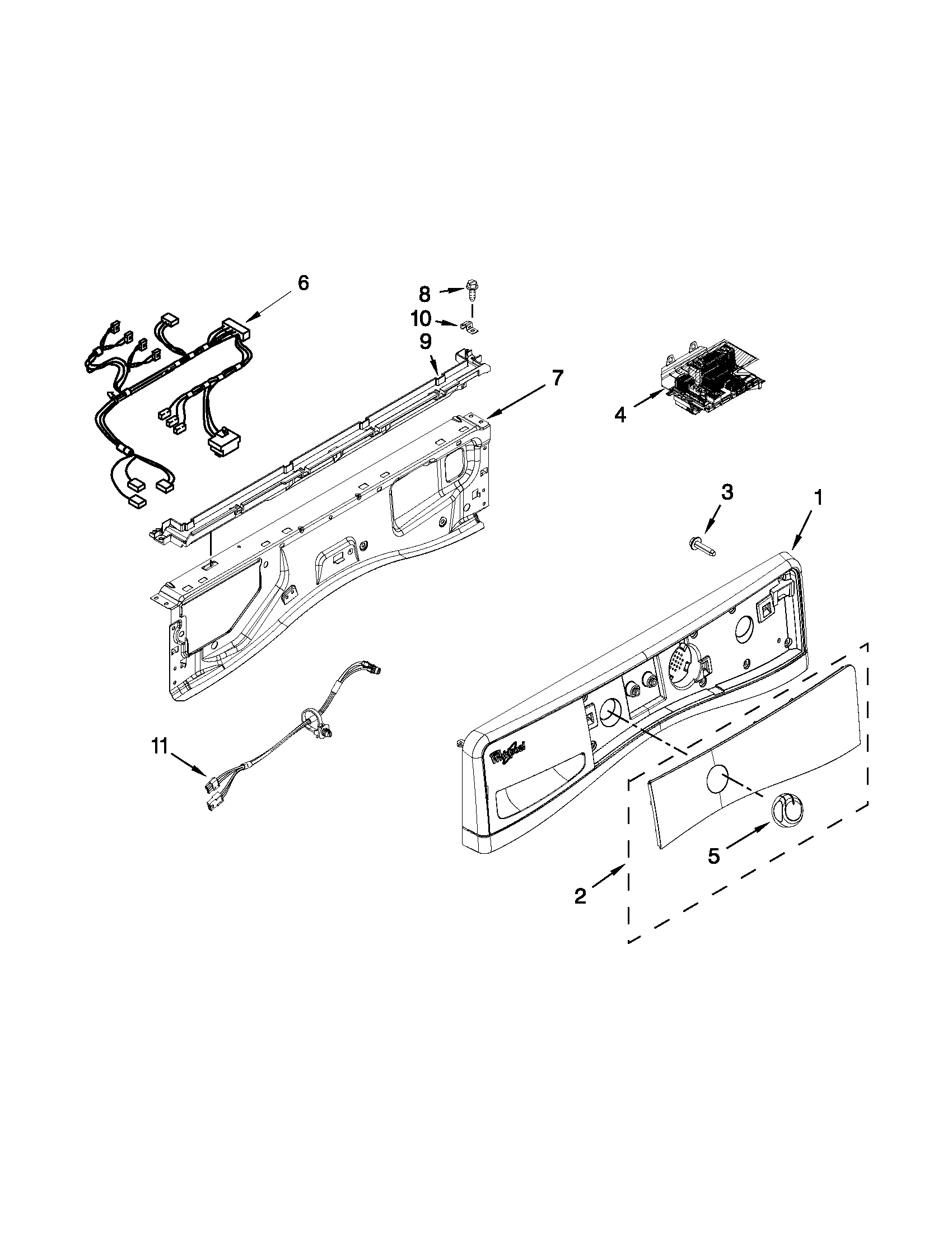 Whirlpool WFW80HEBC1 control panel parts diagram