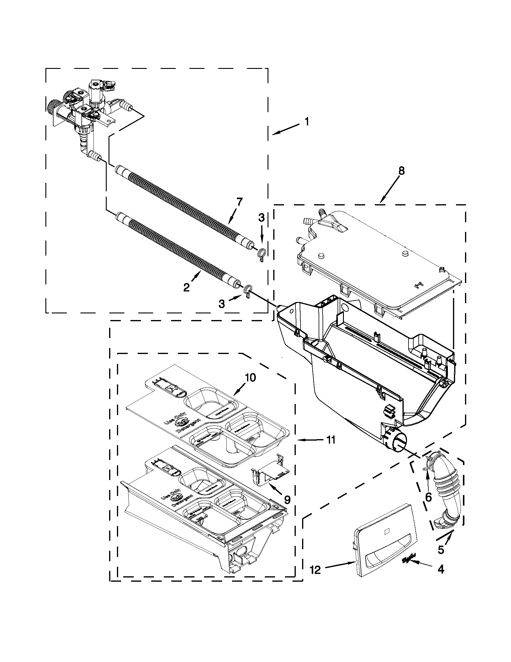 Whirlpool WFW80HEBC1 dispenser parts diagram