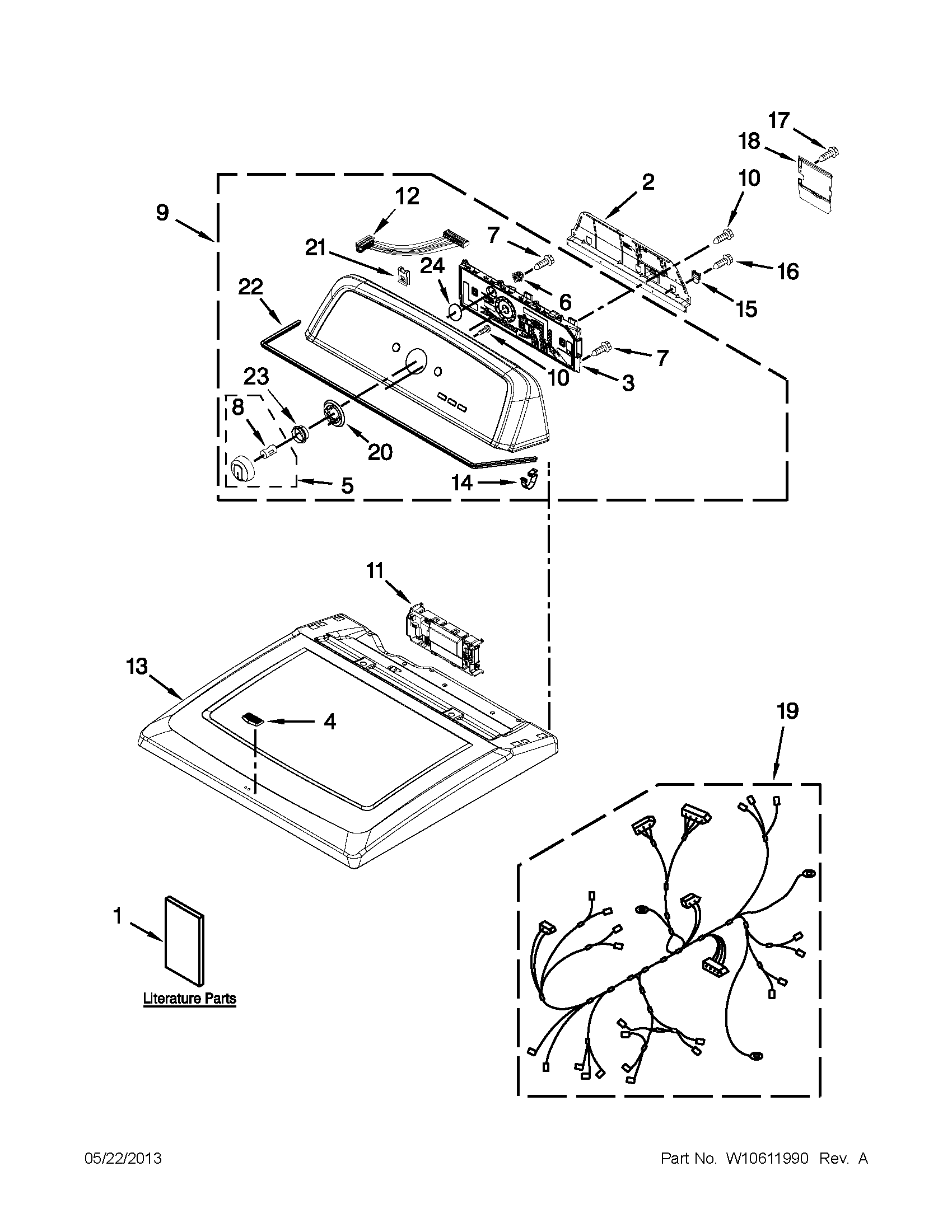 Maytag 7MMEDX550XW1 top and console parts diagram