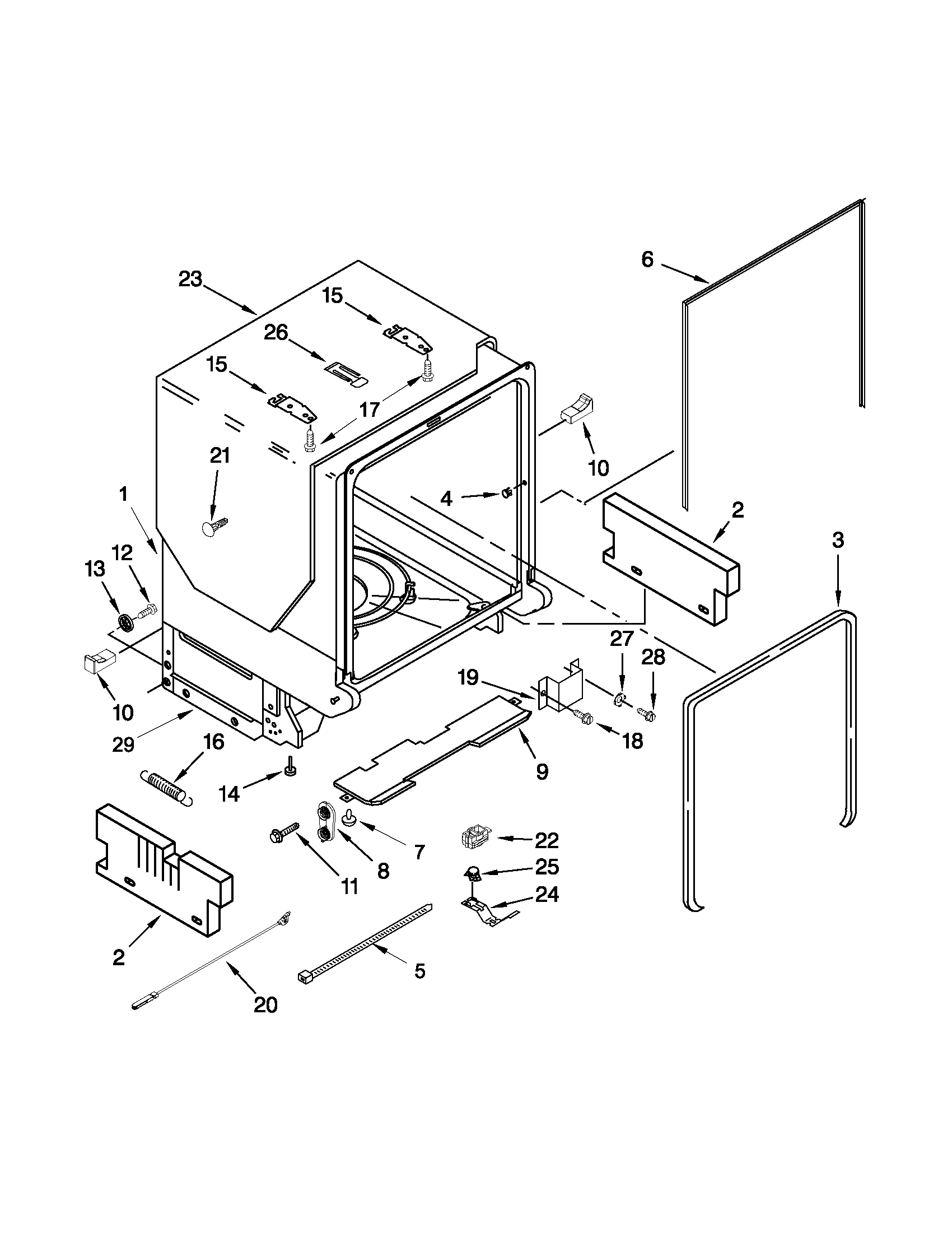 Maytag MDB8959SBW2 tub and frame parts diagram