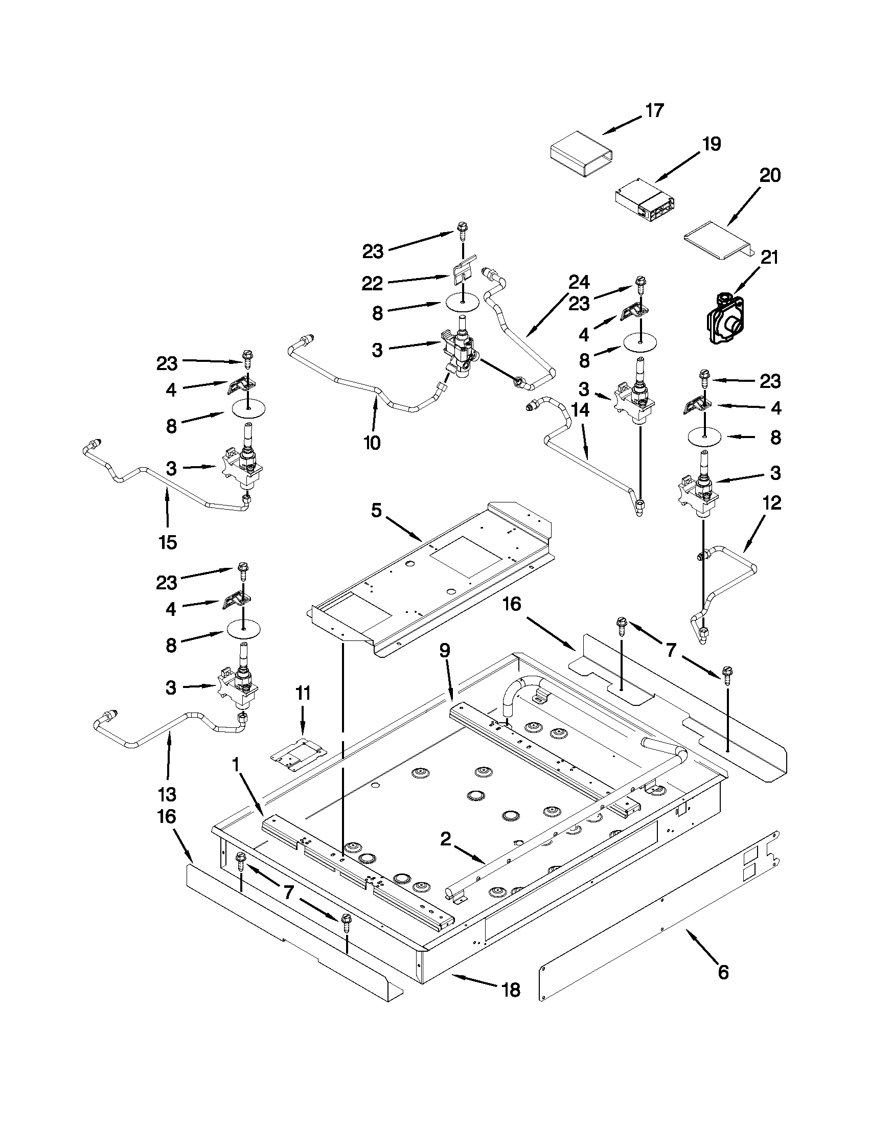 KitchenAid KFGS306VSS04 burner box, gas valves and switches parts diagram