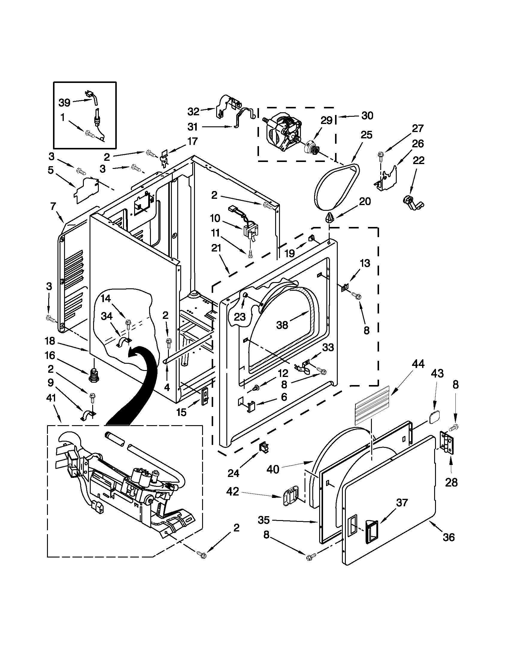 Roper RGD4640YQ2 cabinet parts diagram