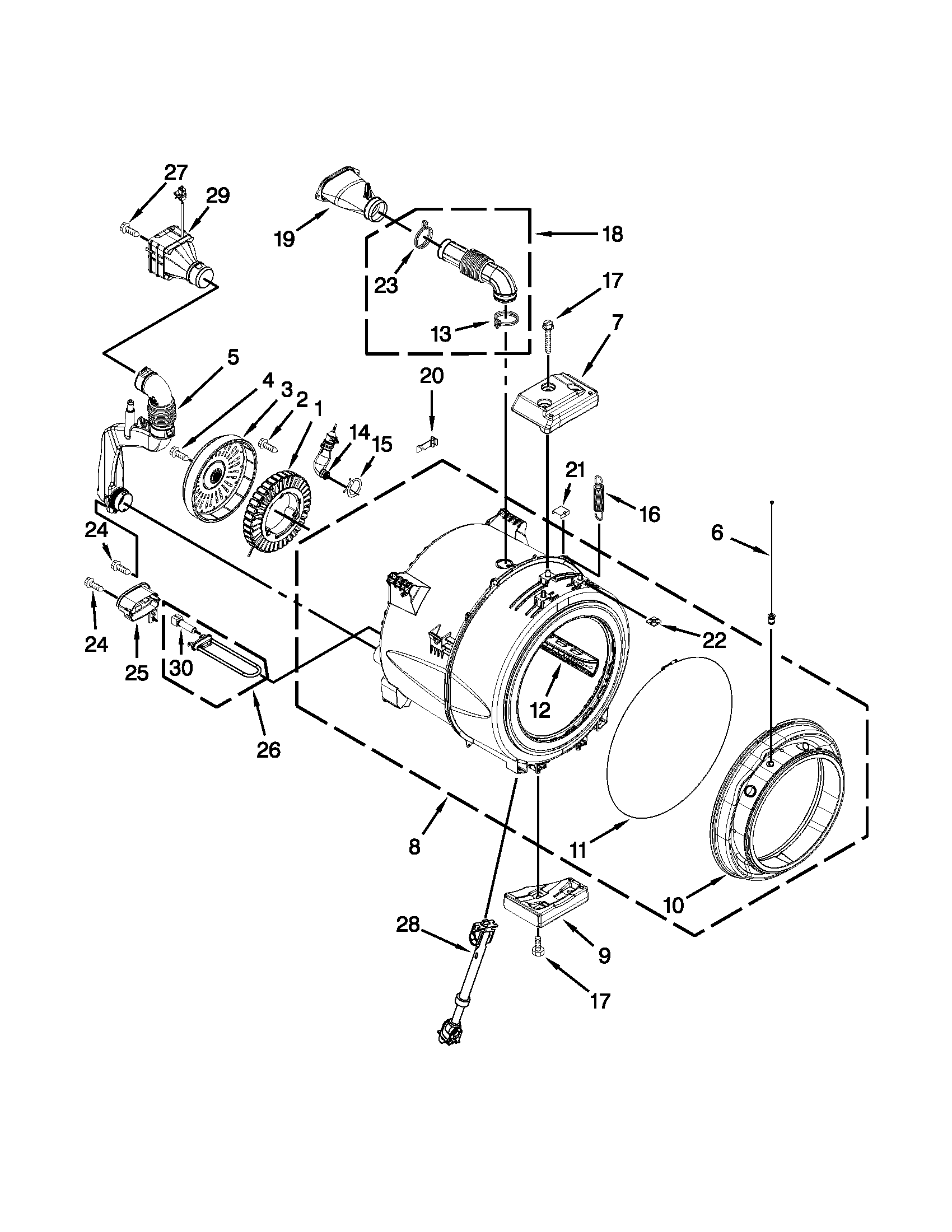 Maytag 7MMHW6000BW0 tub and basket parts diagram