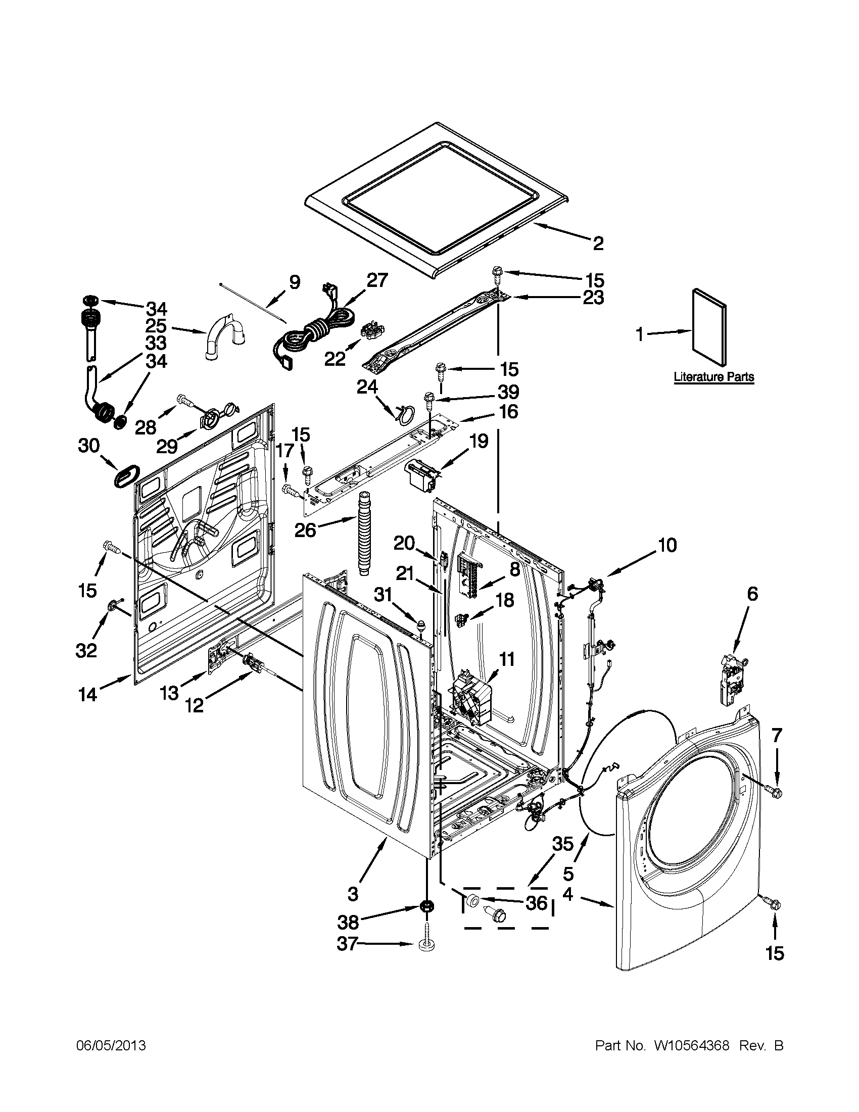 Whirlpool WFW97HEXR3 top and cabinet parts diagram