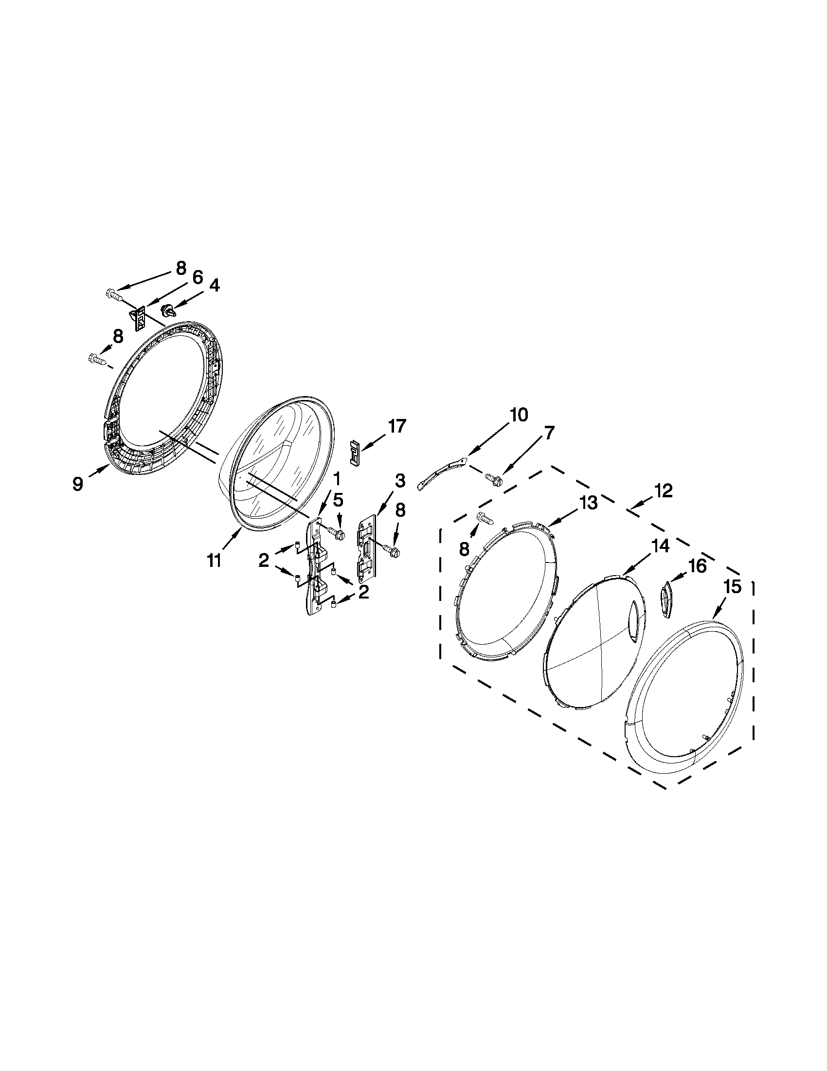 Whirlpool WFW97HEXR3 door parts diagram