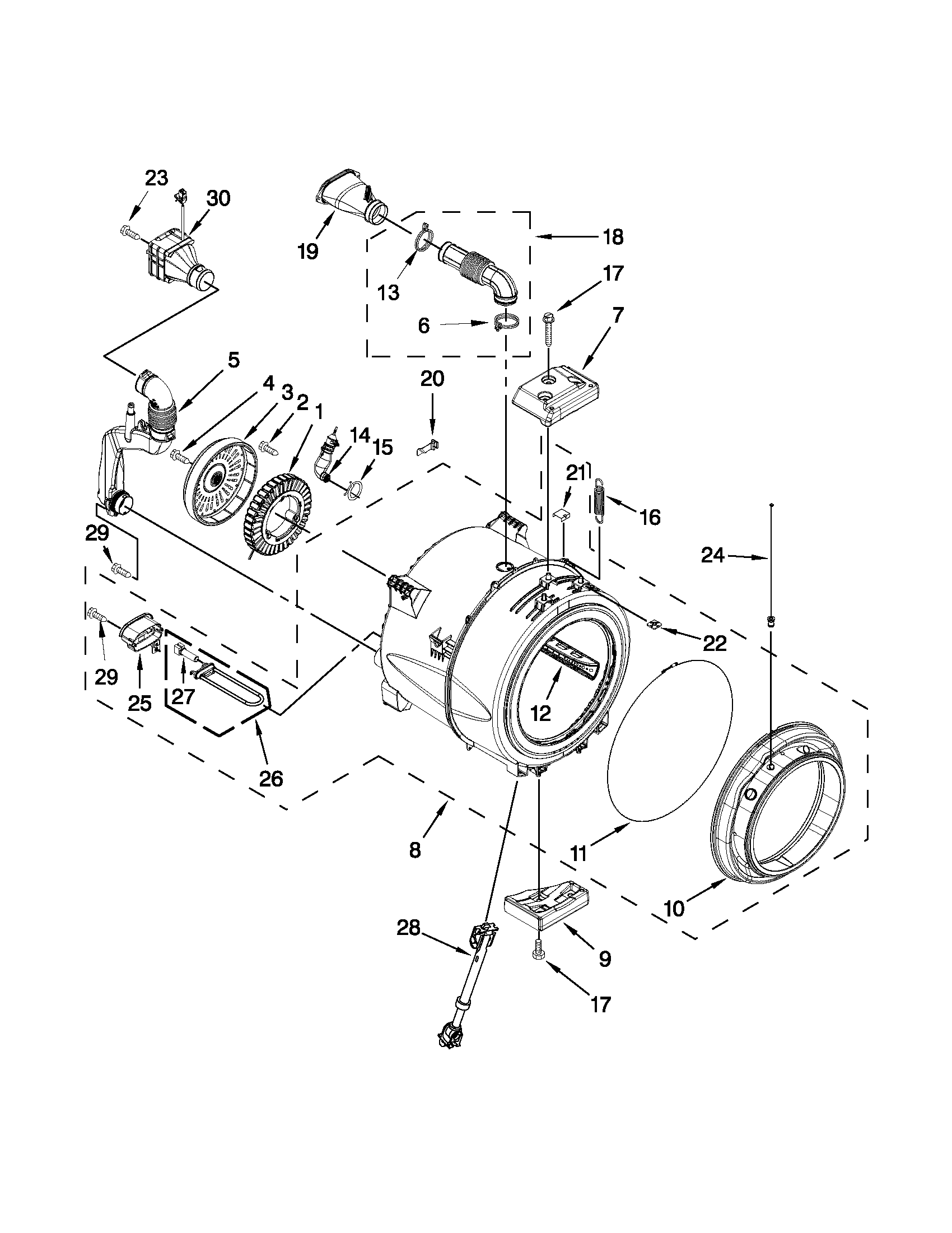 Whirlpool WFW97HEXR3 tub and basket parts diagram