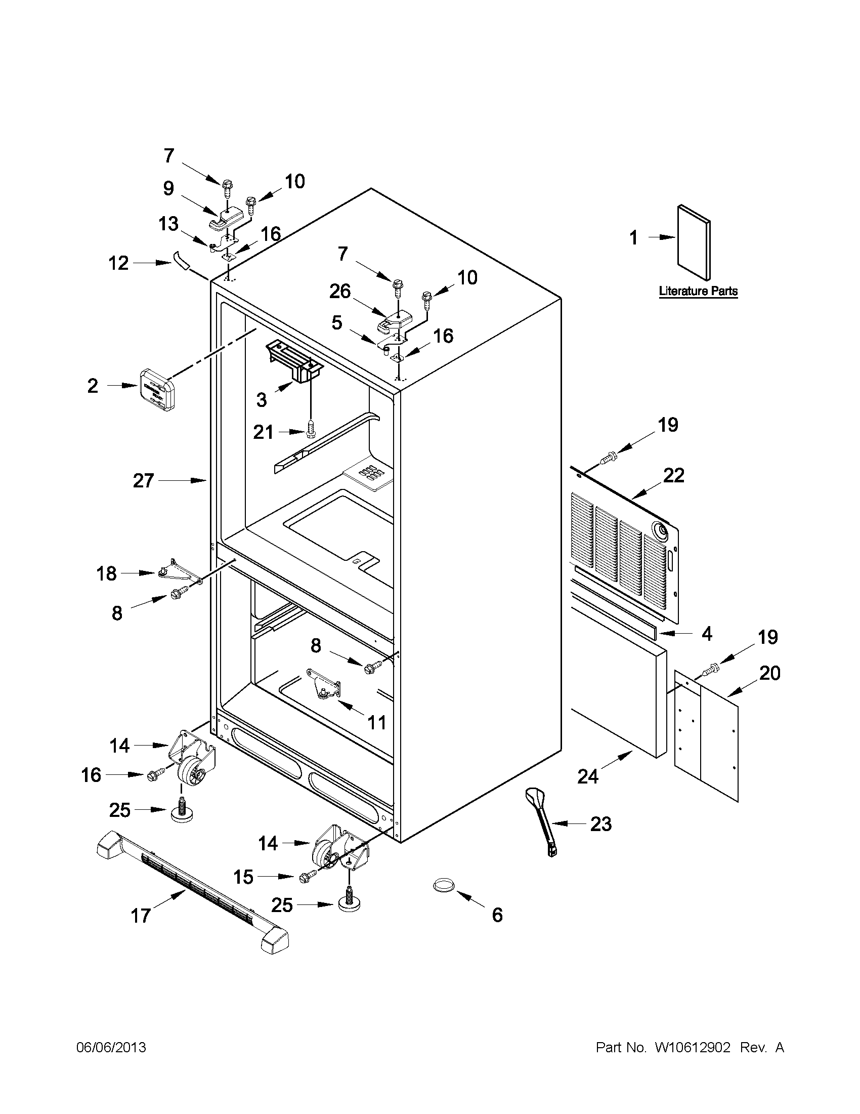 Whirlpool 5GFC20PRAW00 cabinet parts diagram