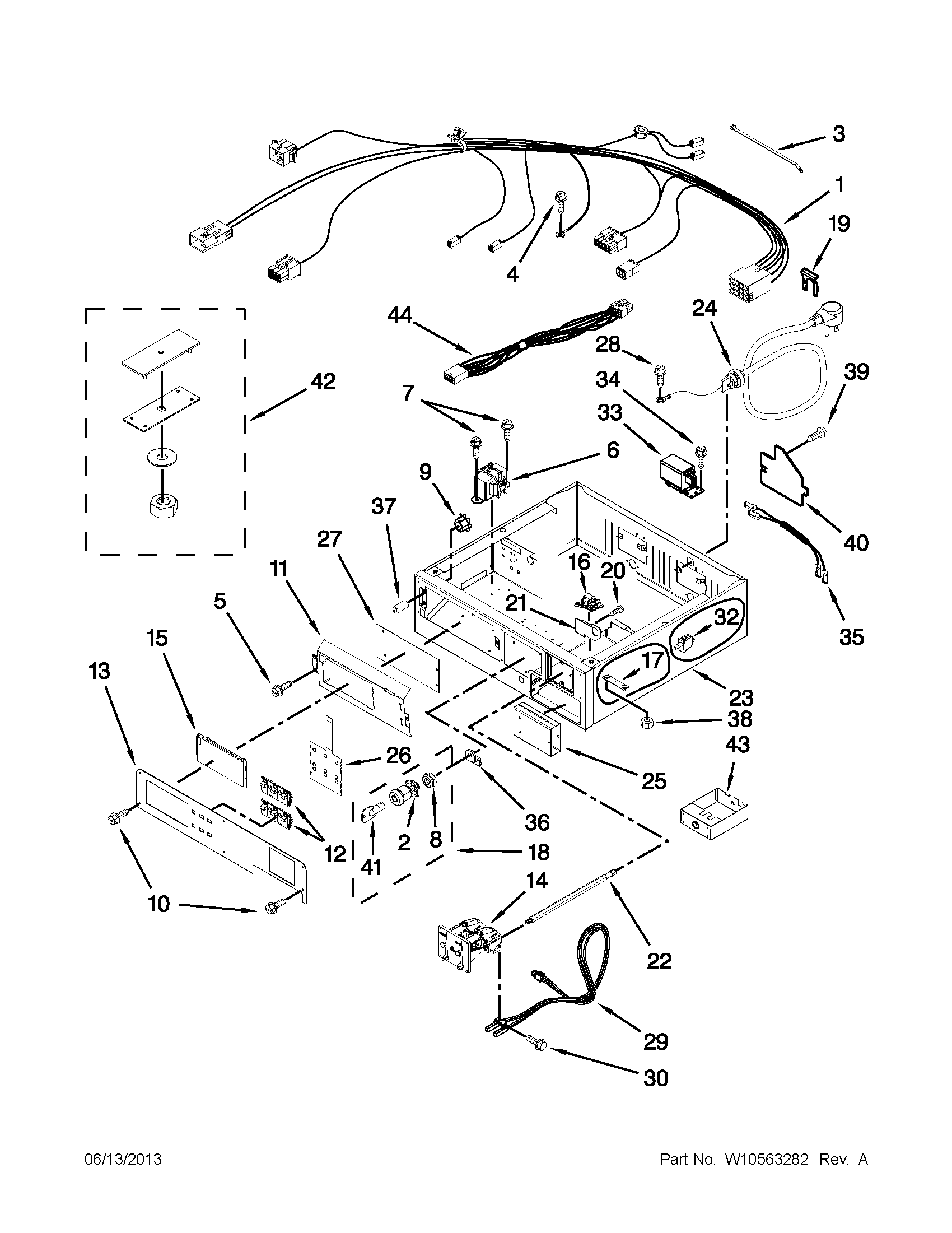 Maytag MLG24PDAXW3 control panel and separator parts diagram