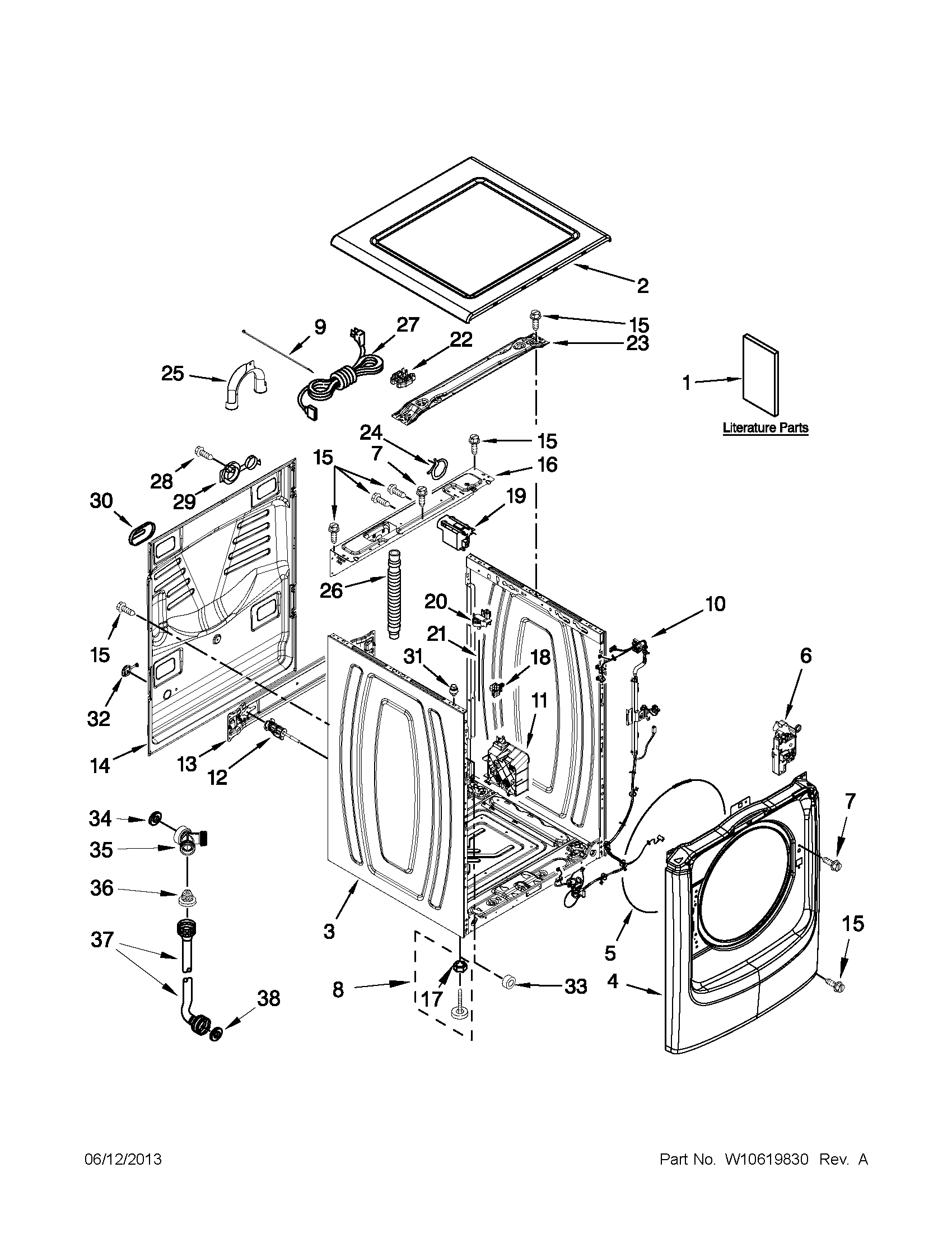 Maytag 7MMHW7000BG0 top and cabinet parts diagram