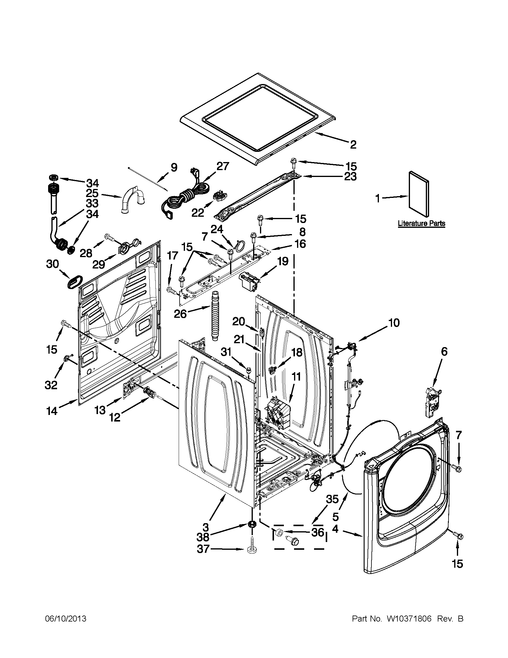 Whirlpool WFW94HEXR1 top and cabinet parts diagram