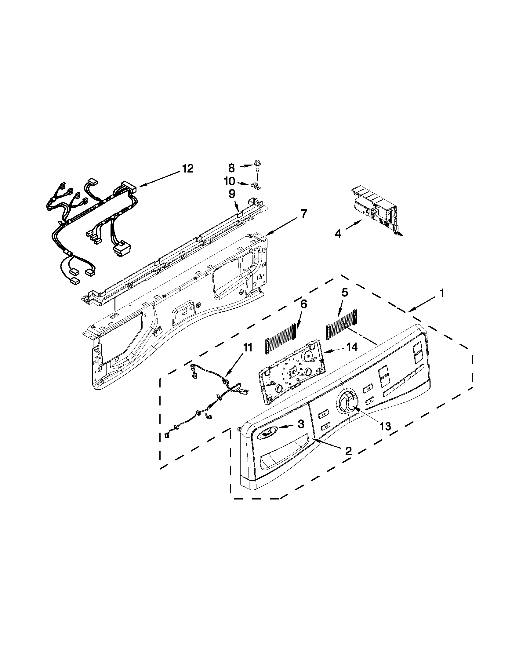 Whirlpool WFW94HEXR1 control panel parts diagram