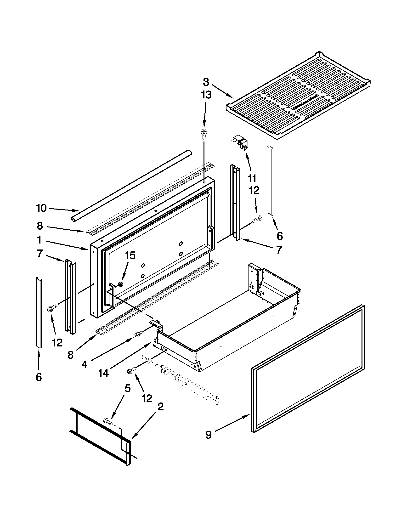 KitchenAid KBRO36FTX07 freezer door and basket parts diagram