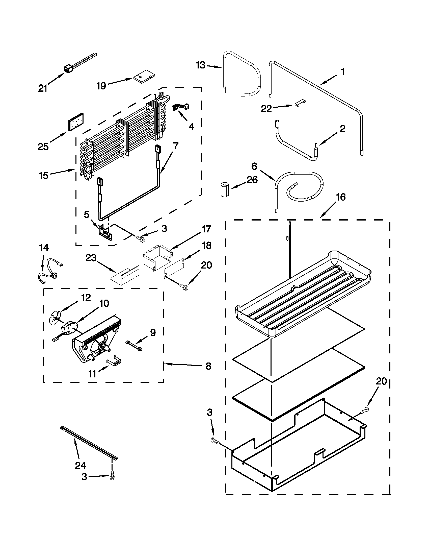 KitchenAid KBRO36FTX07 lower unit and tube parts diagram
