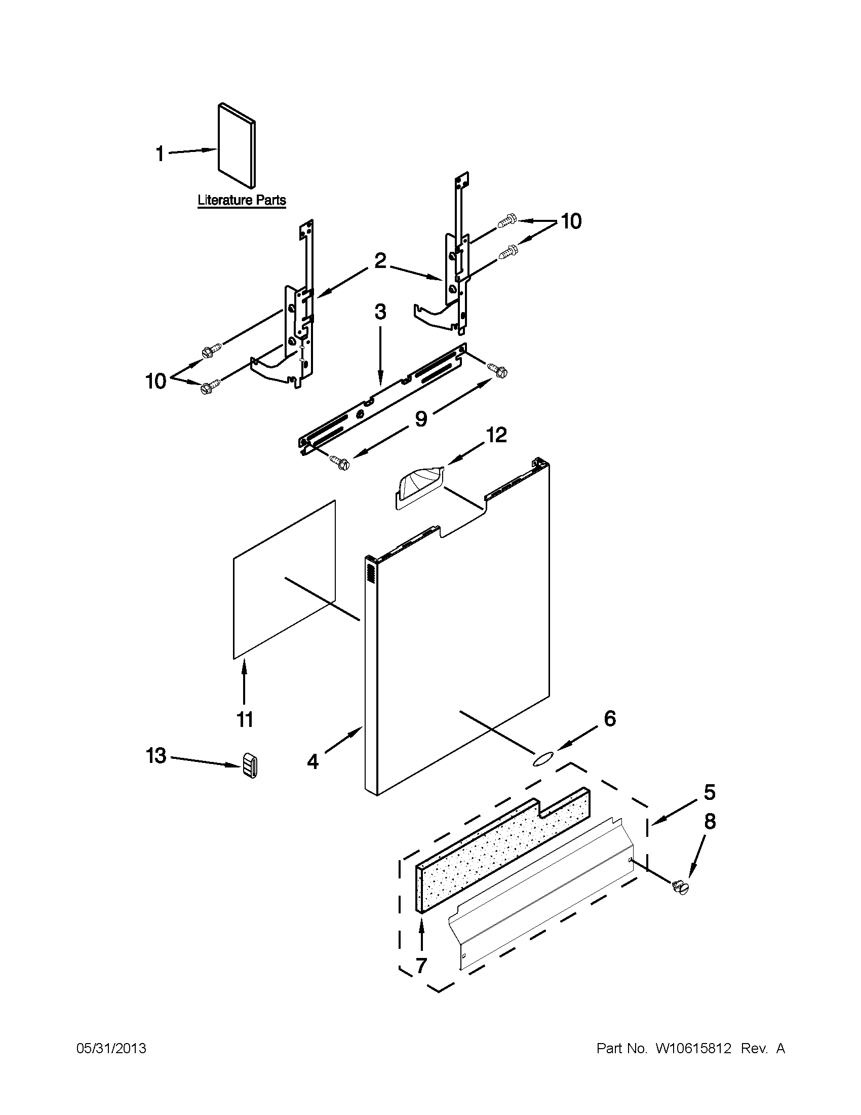 Whirlpool WDF530PAYW6 door panel parts diagram