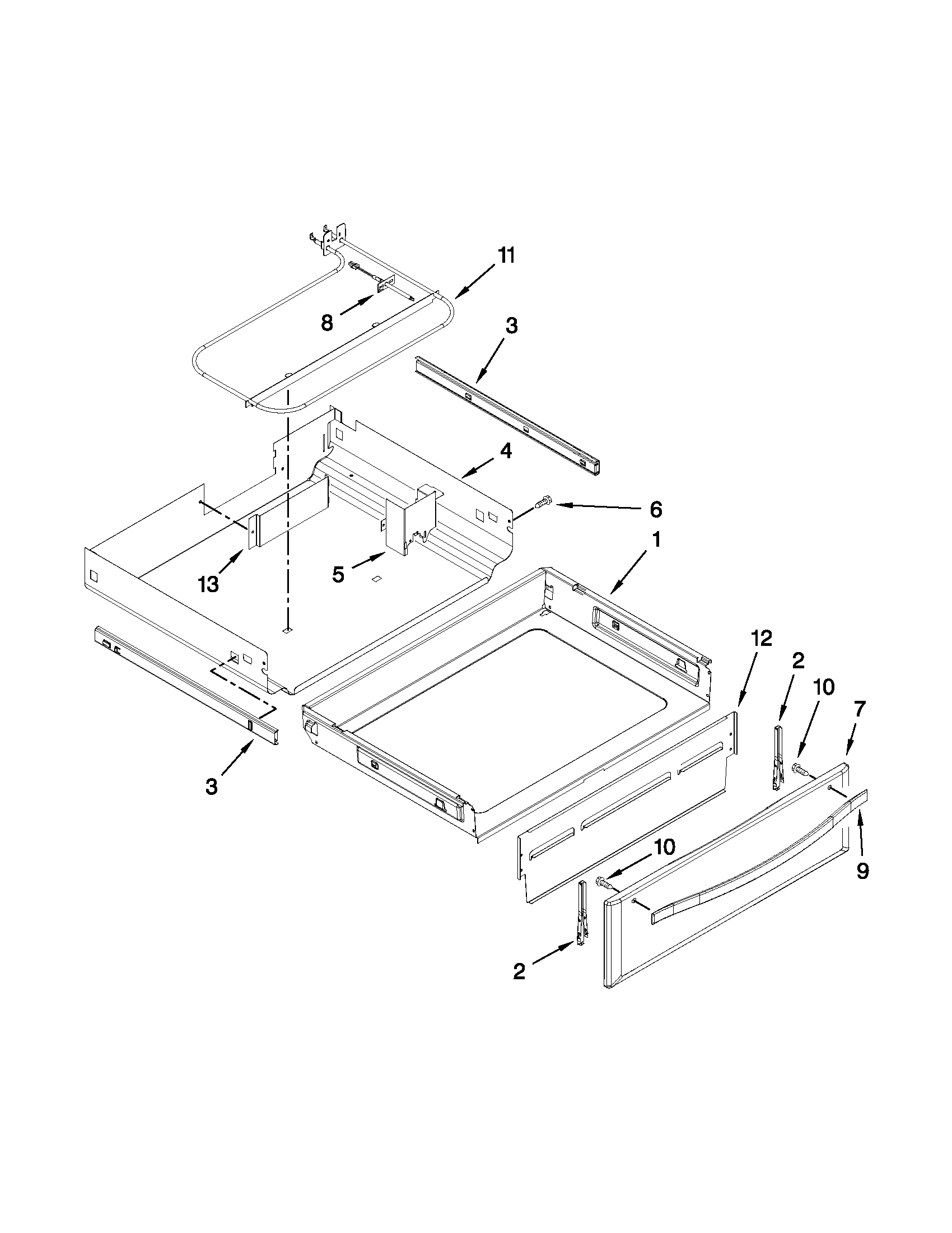 Whirlpool WFG720H0AS1 drawer and broiler parts diagram