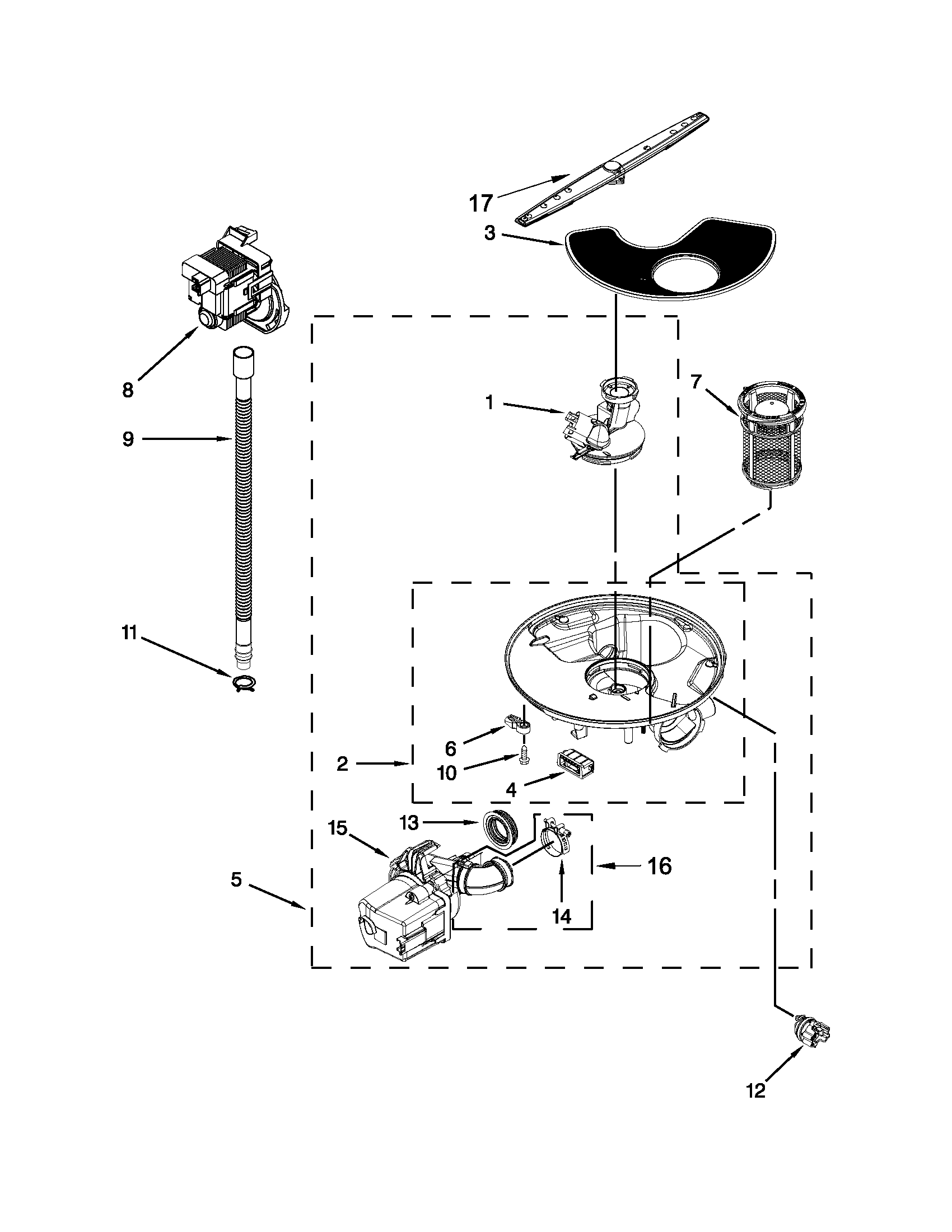 Whirlpool WDF530PSYM6 pump, washarm and motor parts diagram