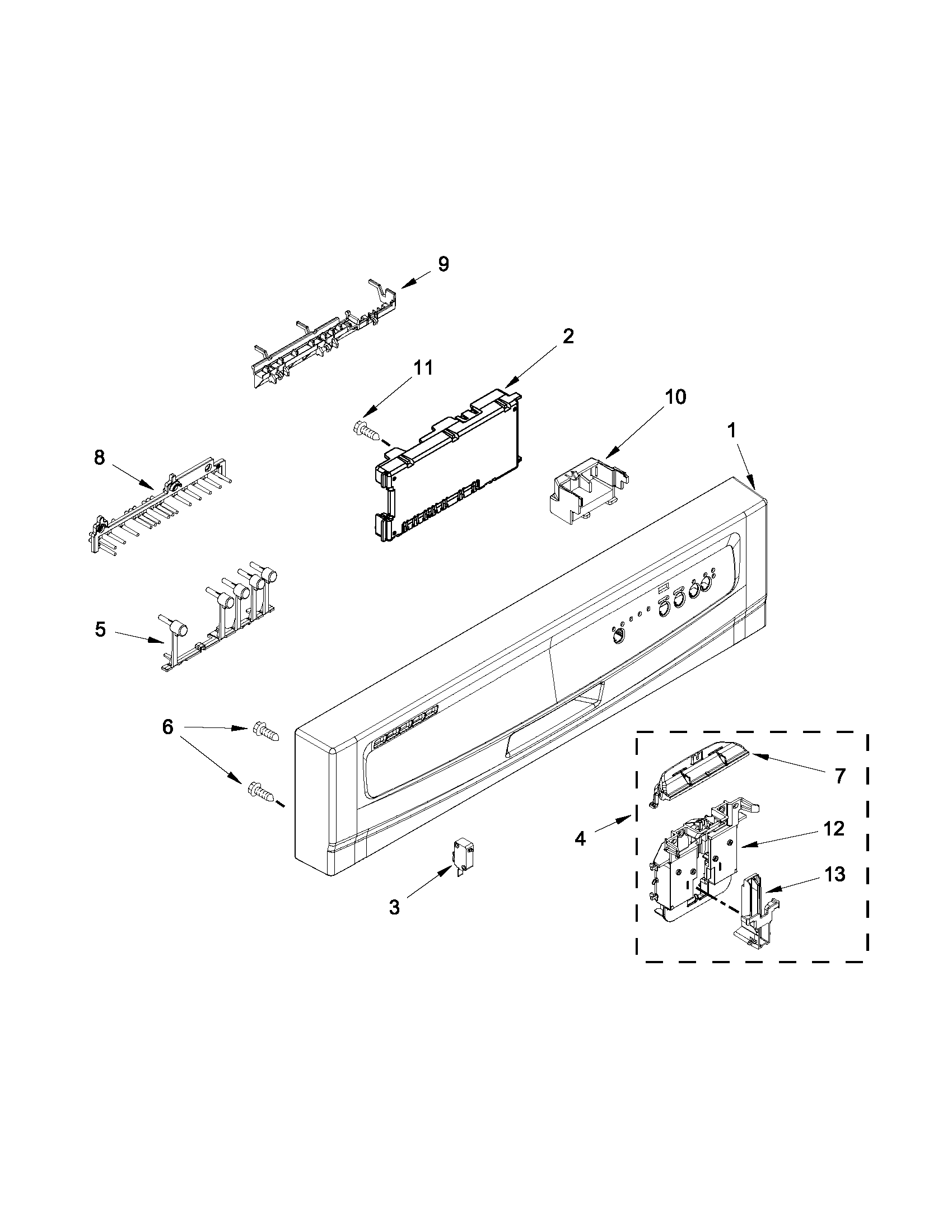 Maytag MDB4409PAW2 control panel and latch parts diagram