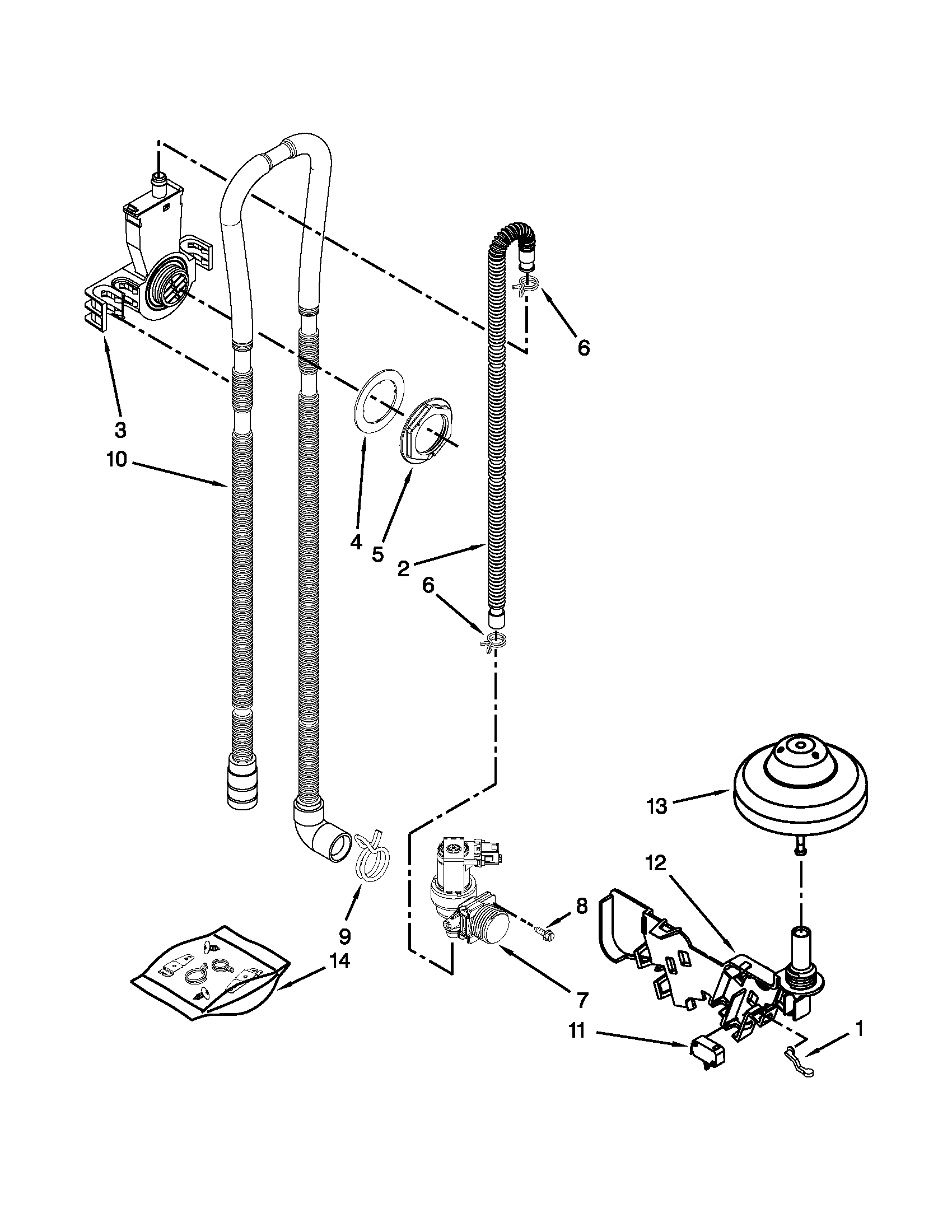 Maytag MDB4409PAW2 fill, drain and overfill parts diagram