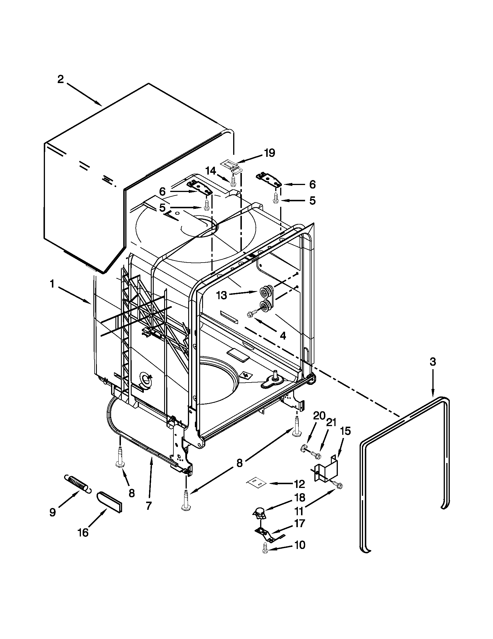Maytag MDB4409PAW2 tub and frame parts diagram
