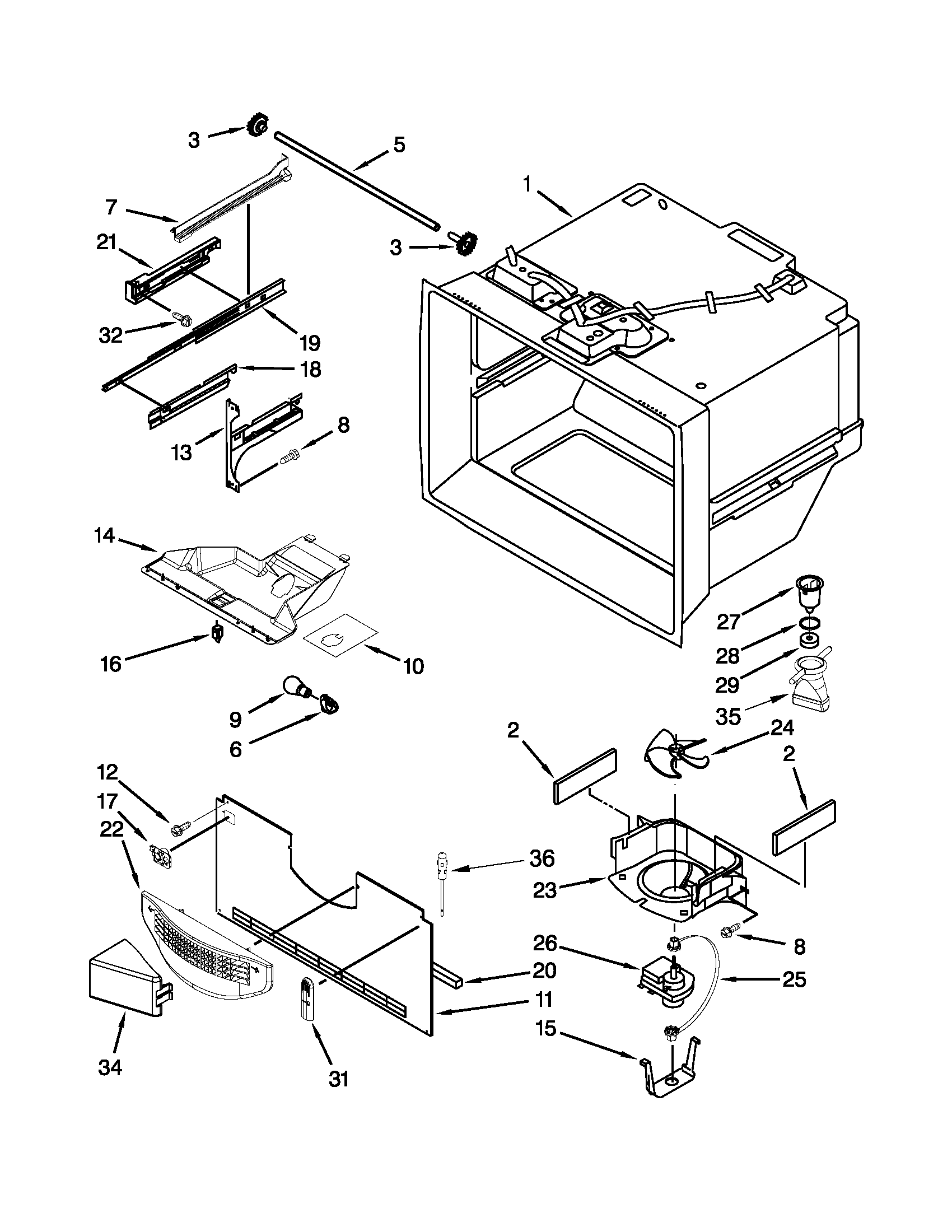 Whirlpool GB2FHDXWS09 freezer liner parts diagram