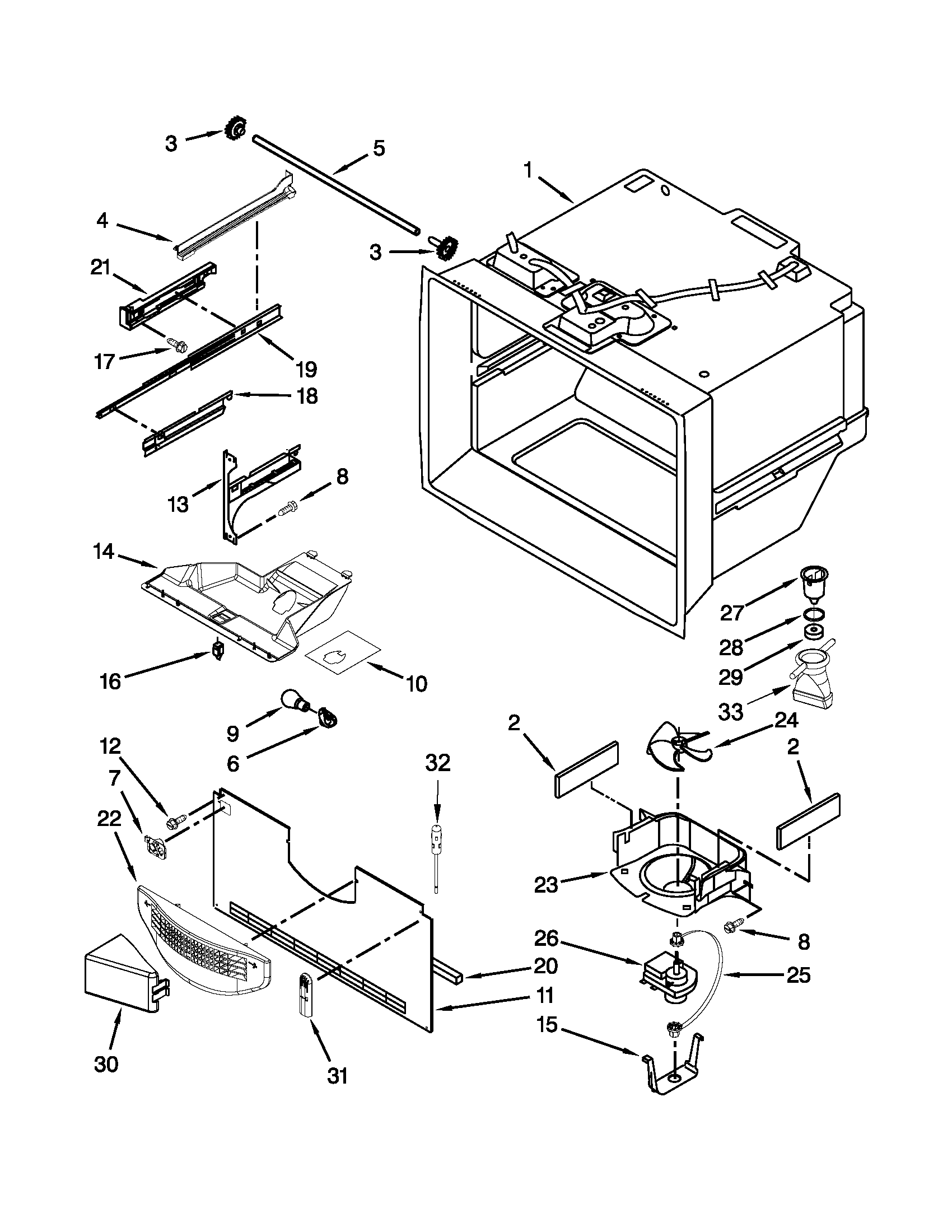 Whirlpool GB2FHDXWB07 freezer liner parts diagram