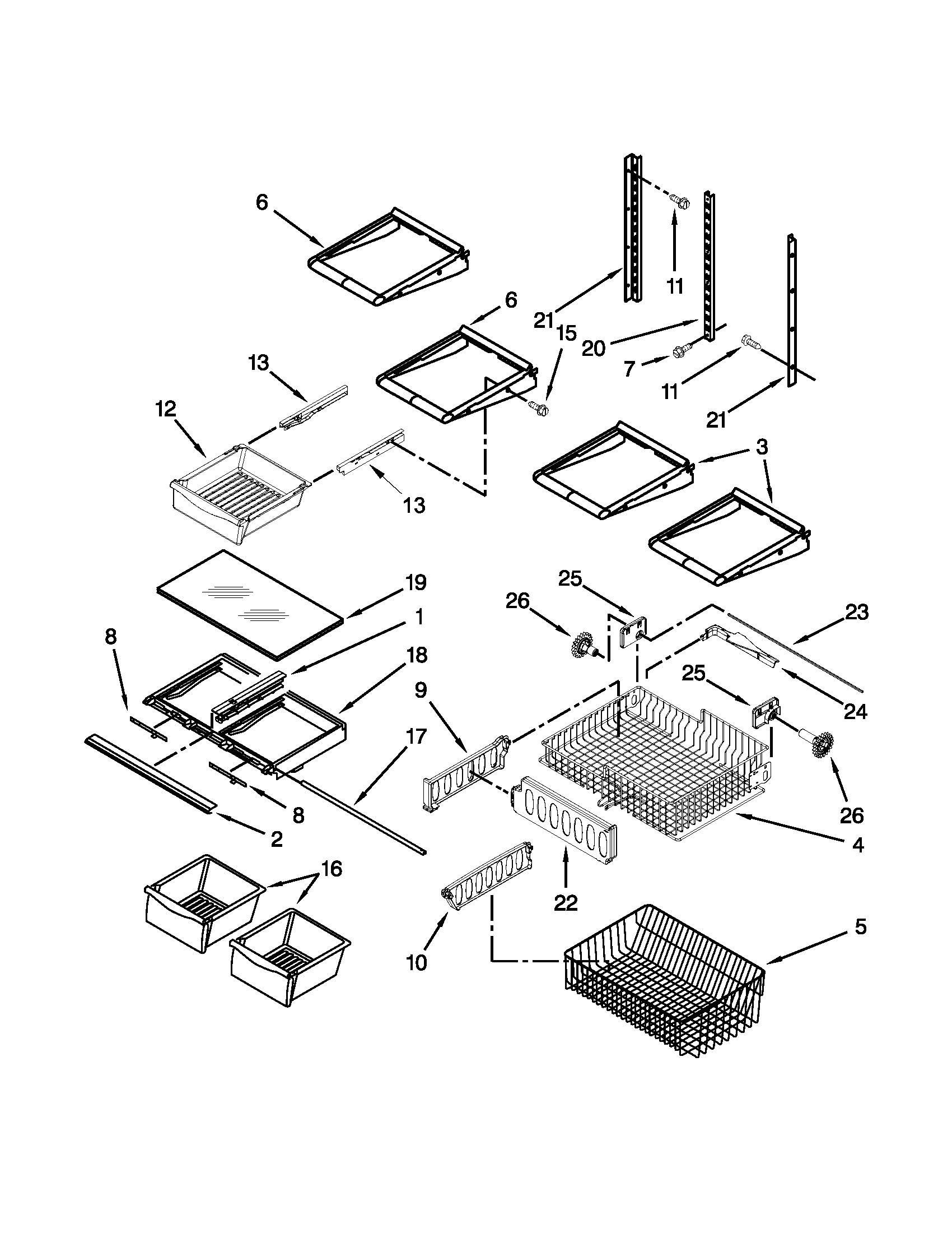 Whirlpool GB2FHDXWB07 shelf parts diagram