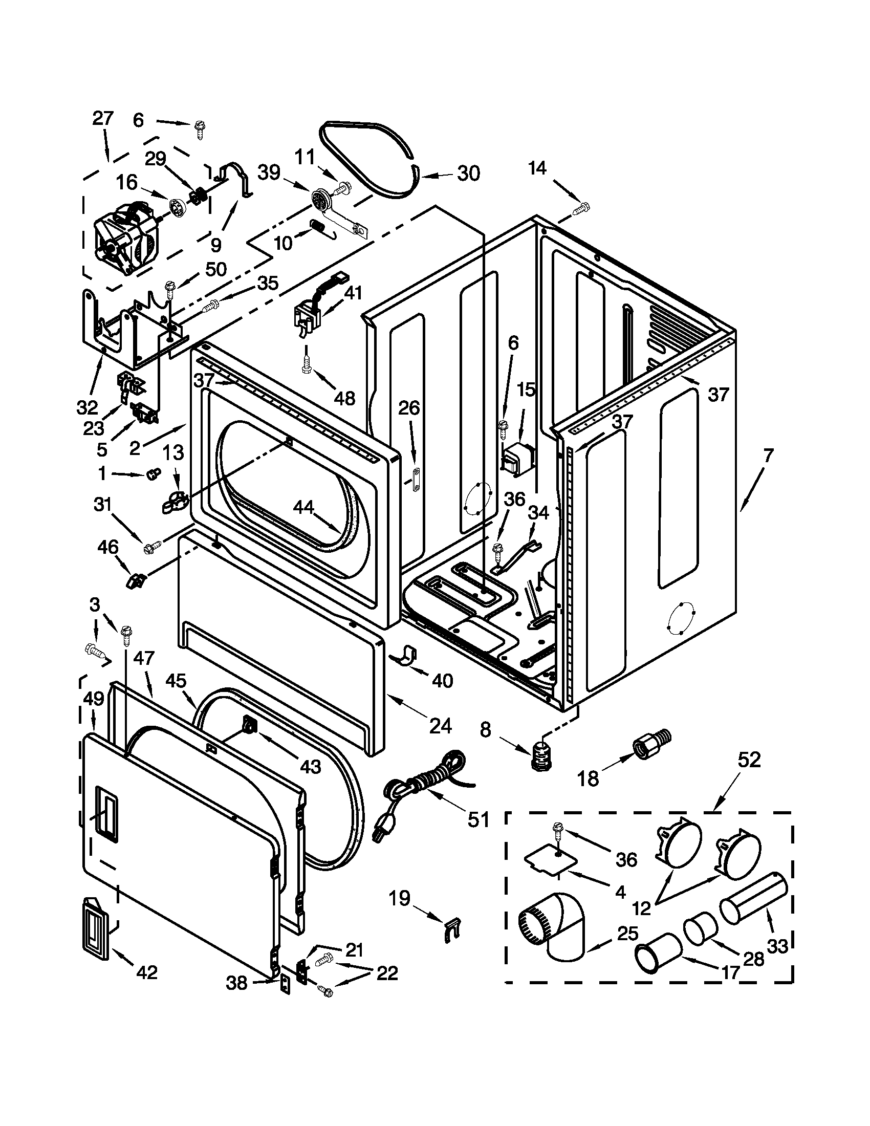 Whirlpool 3LWGD4800YQ3 cabinet parts diagram
