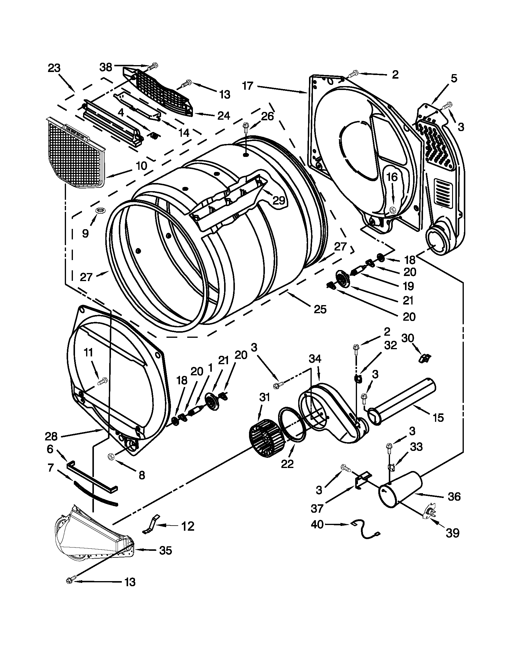 Whirlpool 3LWGD4800YQ3 bulkhead parts diagram