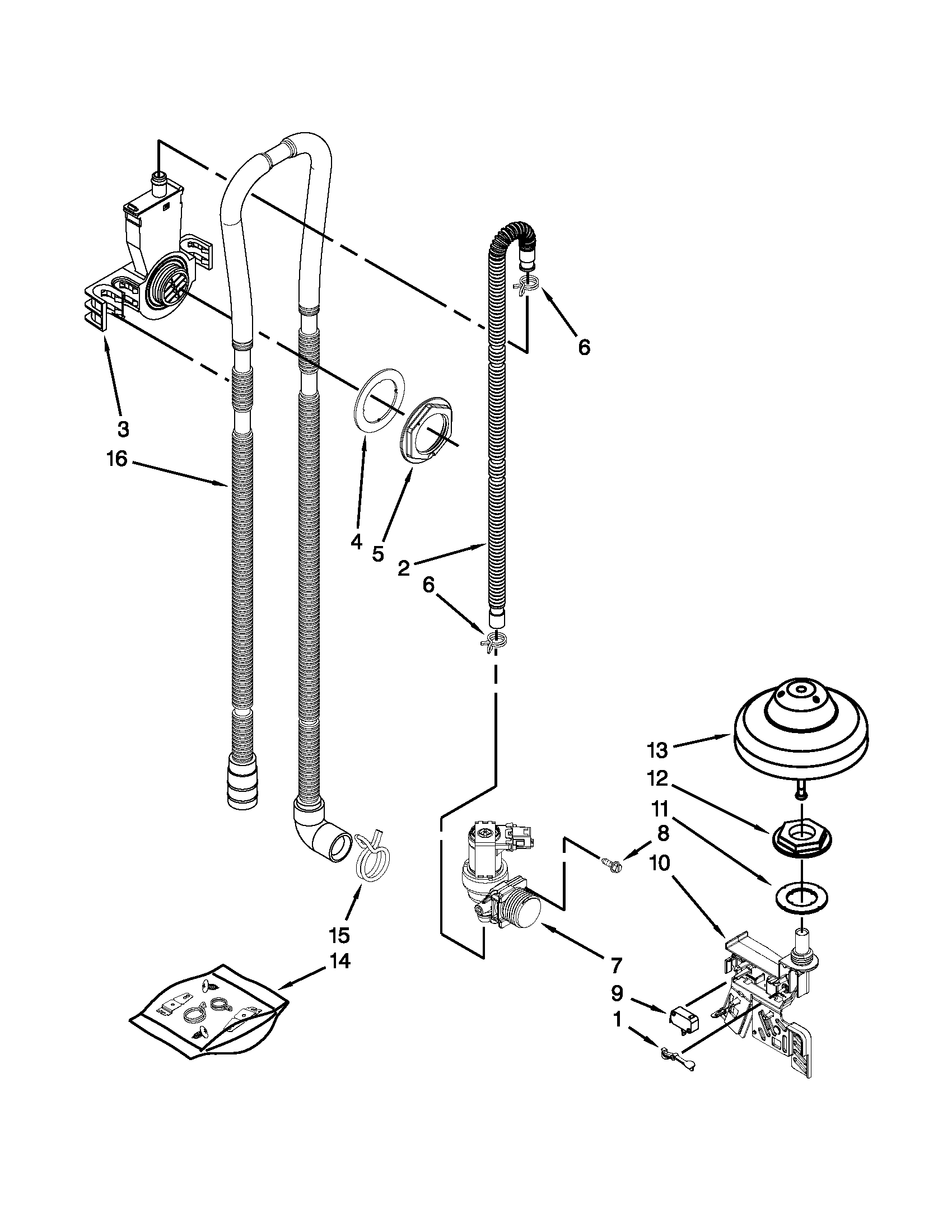 Jenn-Air JDB8200AWS2 fill, drain and overfill parts diagram