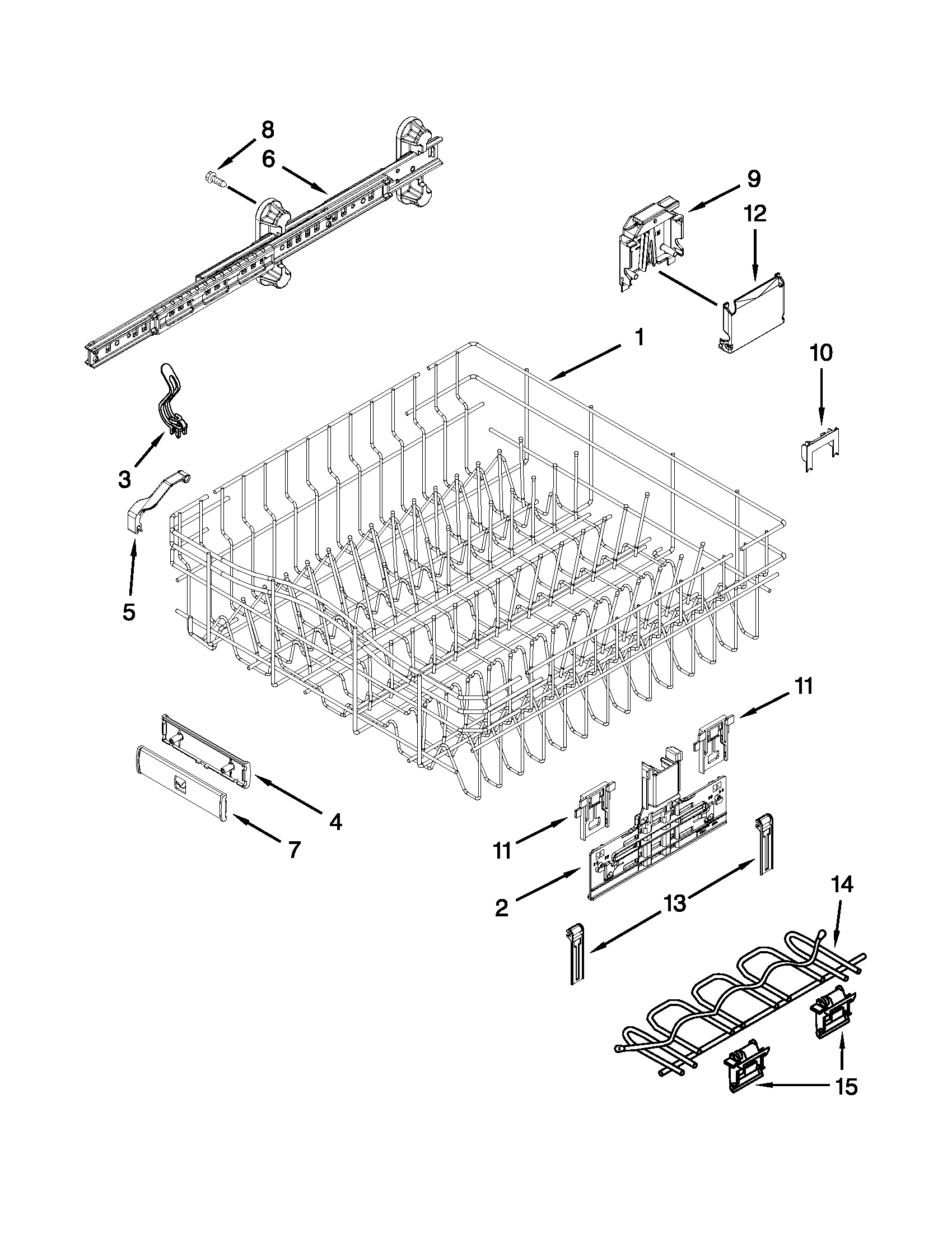 Jenn-Air JDB8200AWS2 upper rack and track parts diagram